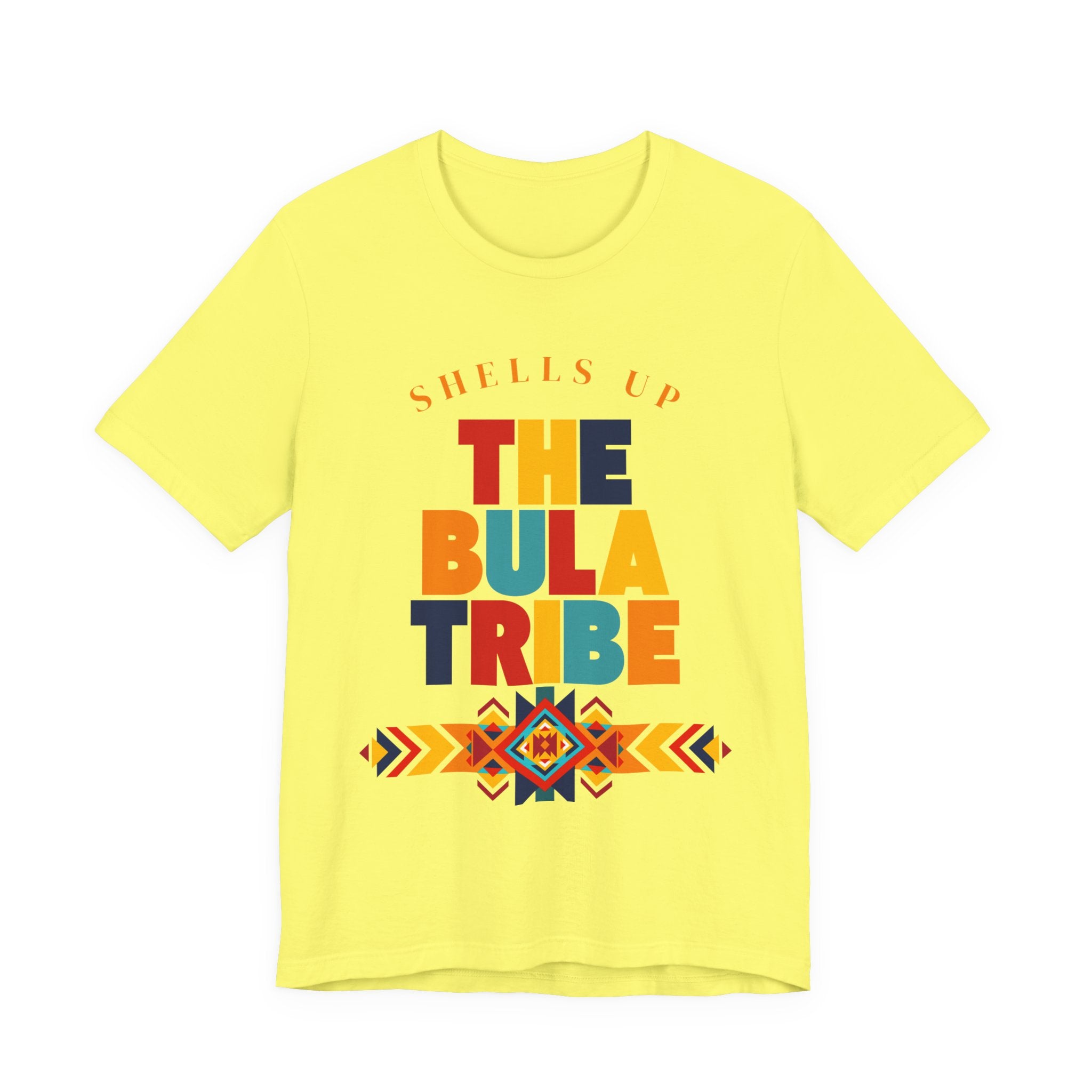 Shells Up The Bula Tribe Tee | Tropical Island Text Graphic