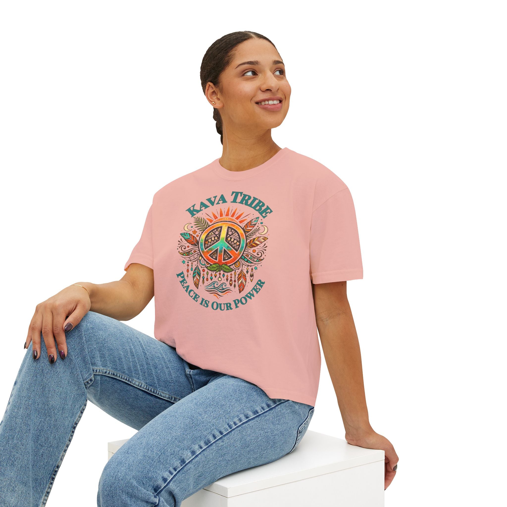 Kava Tribe Peace Graphic Tee — Women's Boxy T‑Shirt