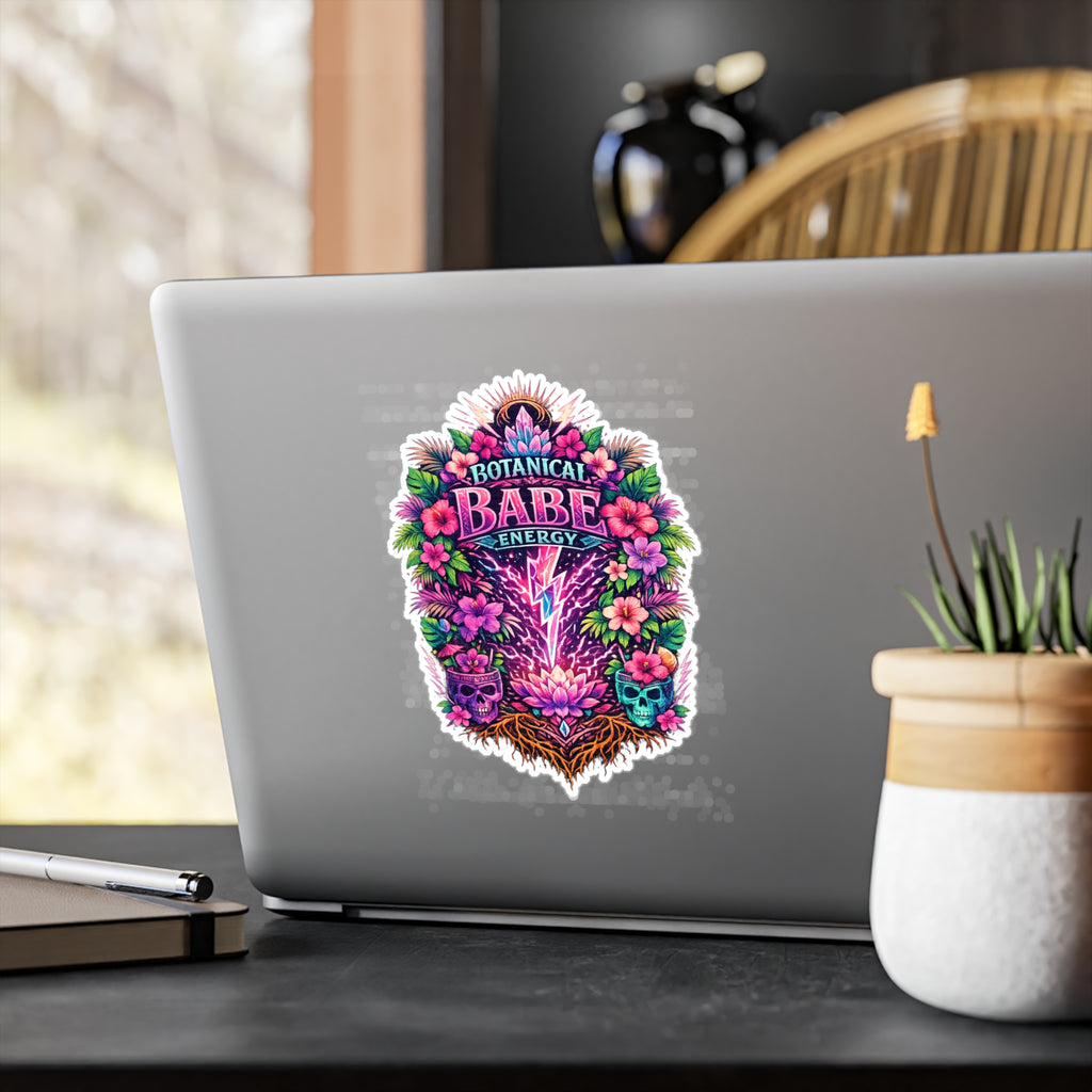 Botanical Babe Energy Vinyl Sticker — Floral Skull Kiss-Cut Decal