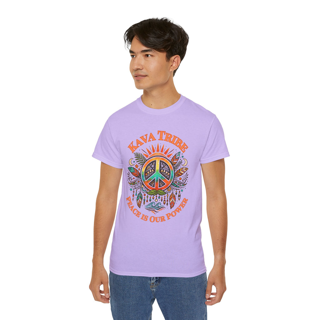 Peace Tribe Graphic Tee — "Kava Tribe: Peace Is Our Power" Retro Peace Sign T-Shirt