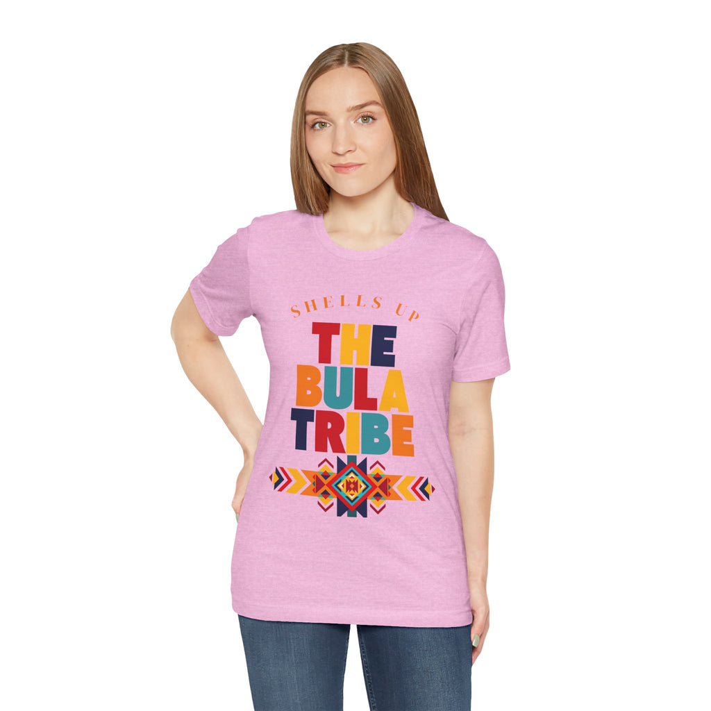 Shells Up The Bula Tribe Tee | Tropical Island Text Graphic
