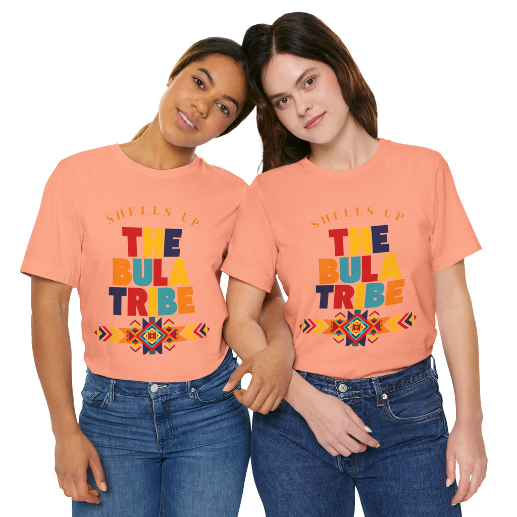 Shells Up The Bula Tribe Tee | Tropical Island Text Graphic