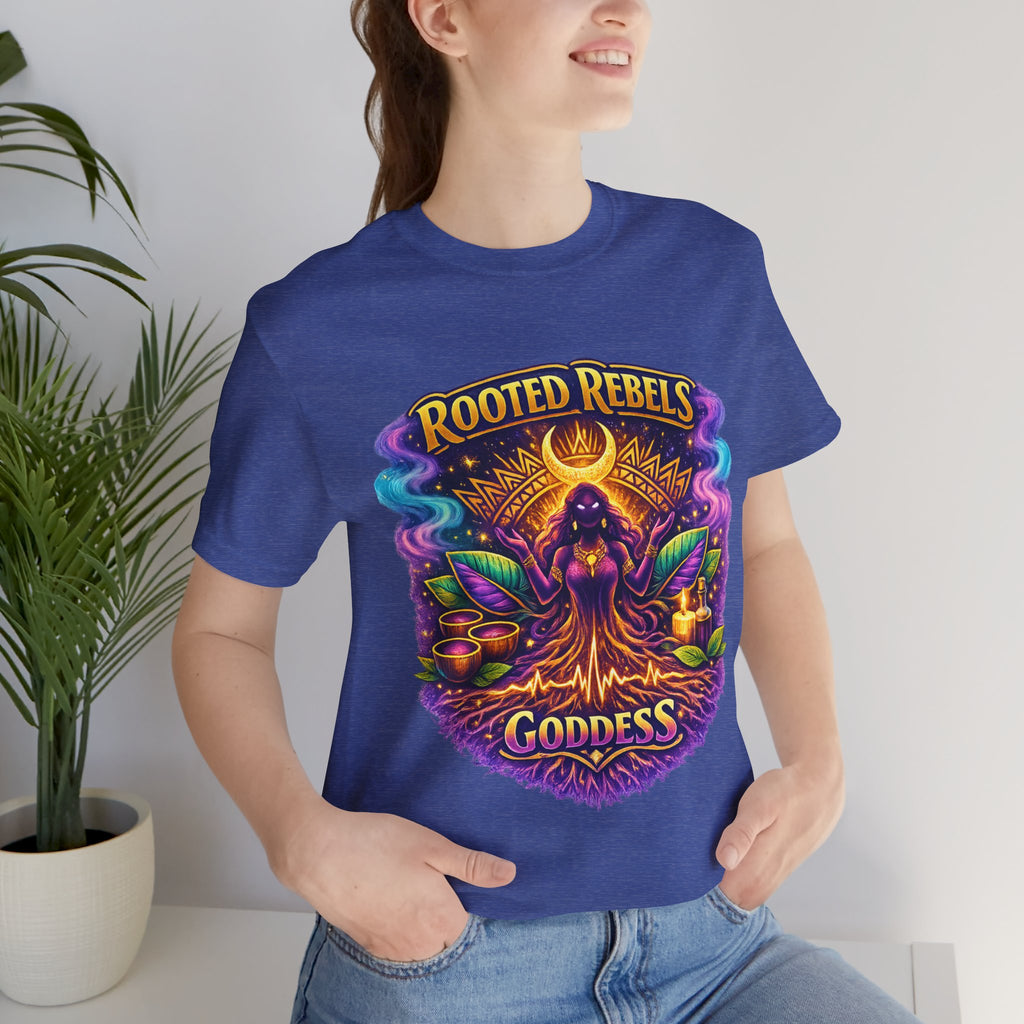 Rooted Rebels Goddess T-Shirt — Vibrant Spiritual Nature Tee