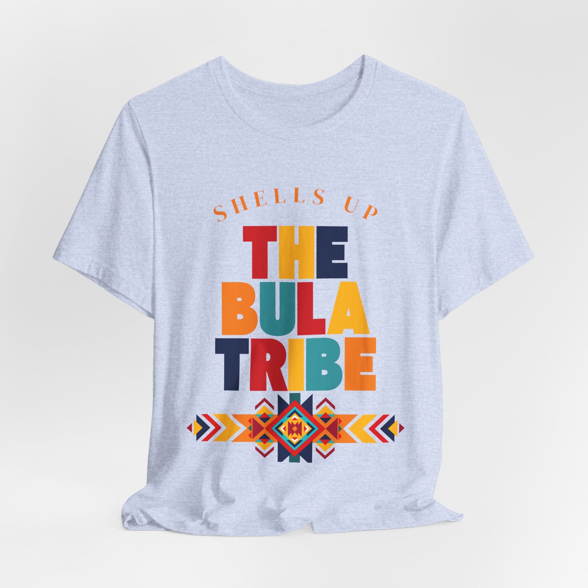 Shells Up The Bula Tribe Tee | Tropical Island Text Graphic