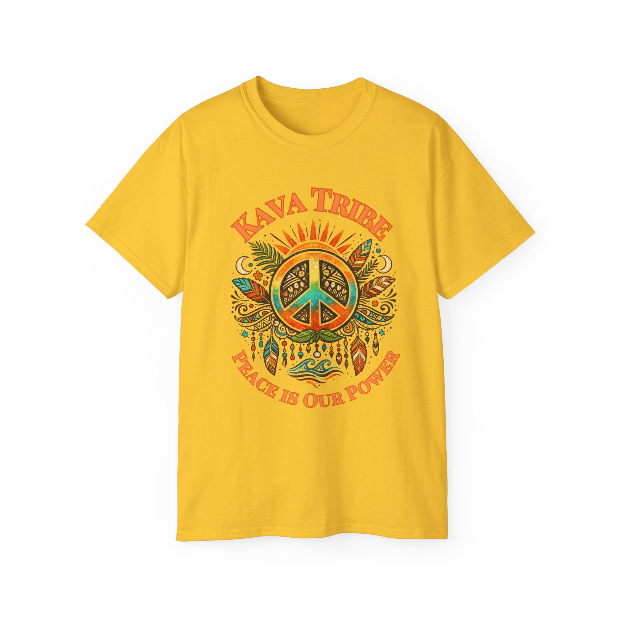 Peace Tribe Graphic Tee — "Kava Tribe: Peace Is Our Power" Retro Peace Sign T-Shirt