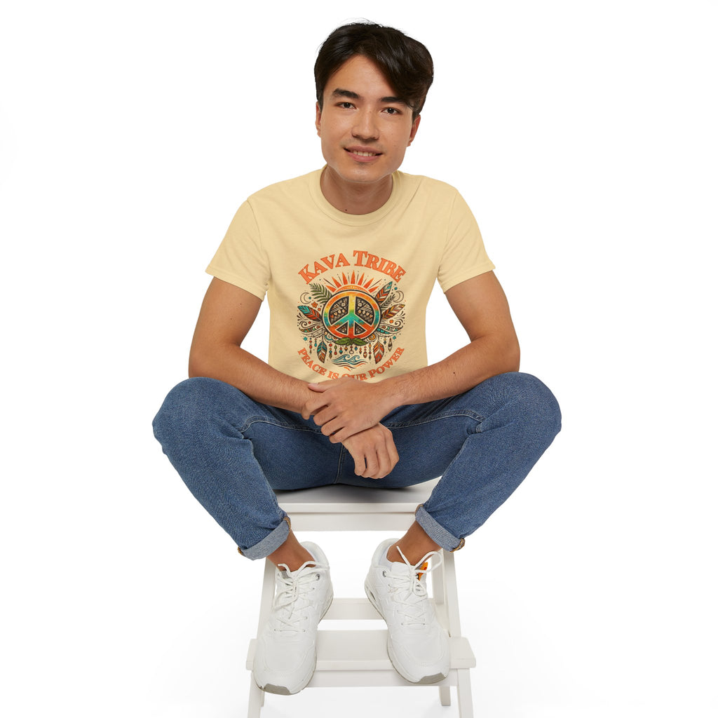 Peace Tribe Graphic Tee — "Kava Tribe: Peace Is Our Power" Retro Peace Sign T-Shirt
