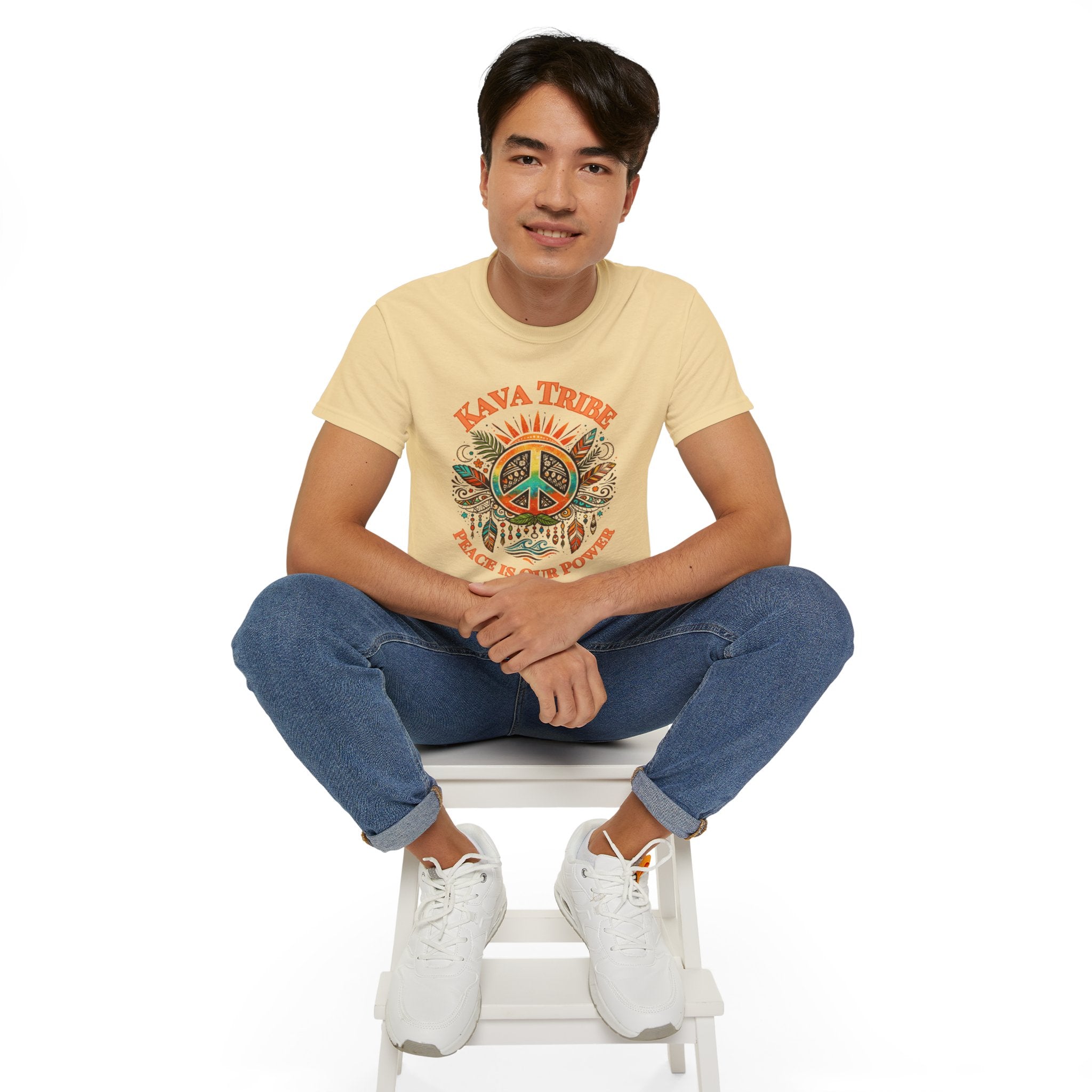 Peace Tribe Graphic Tee — "Kava Tribe: Peace Is Our Power" Retro Peace Sign T-Shirt