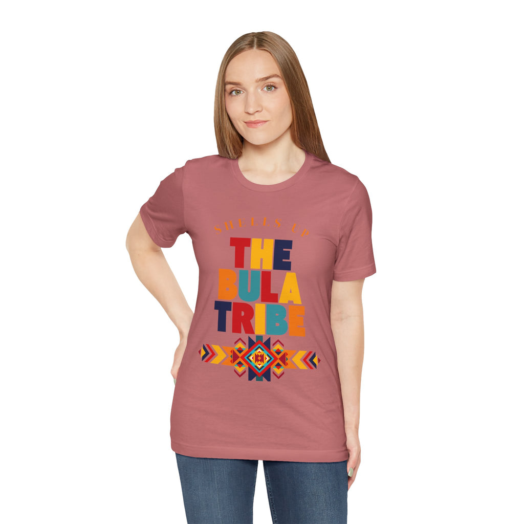 Shells Up The Bula Tribe Tee | Tropical Island Text Graphic