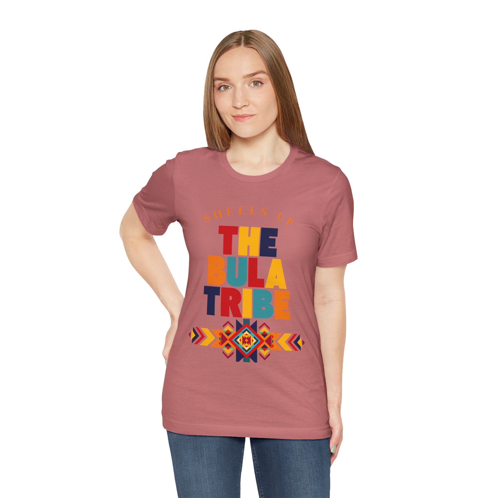 Shells Up The Bula Tribe Tee | Tropical Island Text Graphic