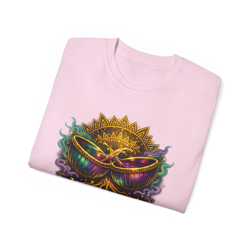 Mardi Gras Mask T-Shirt — “My Happy Hour Doesn’t Have Hangovers” Carnival Tee