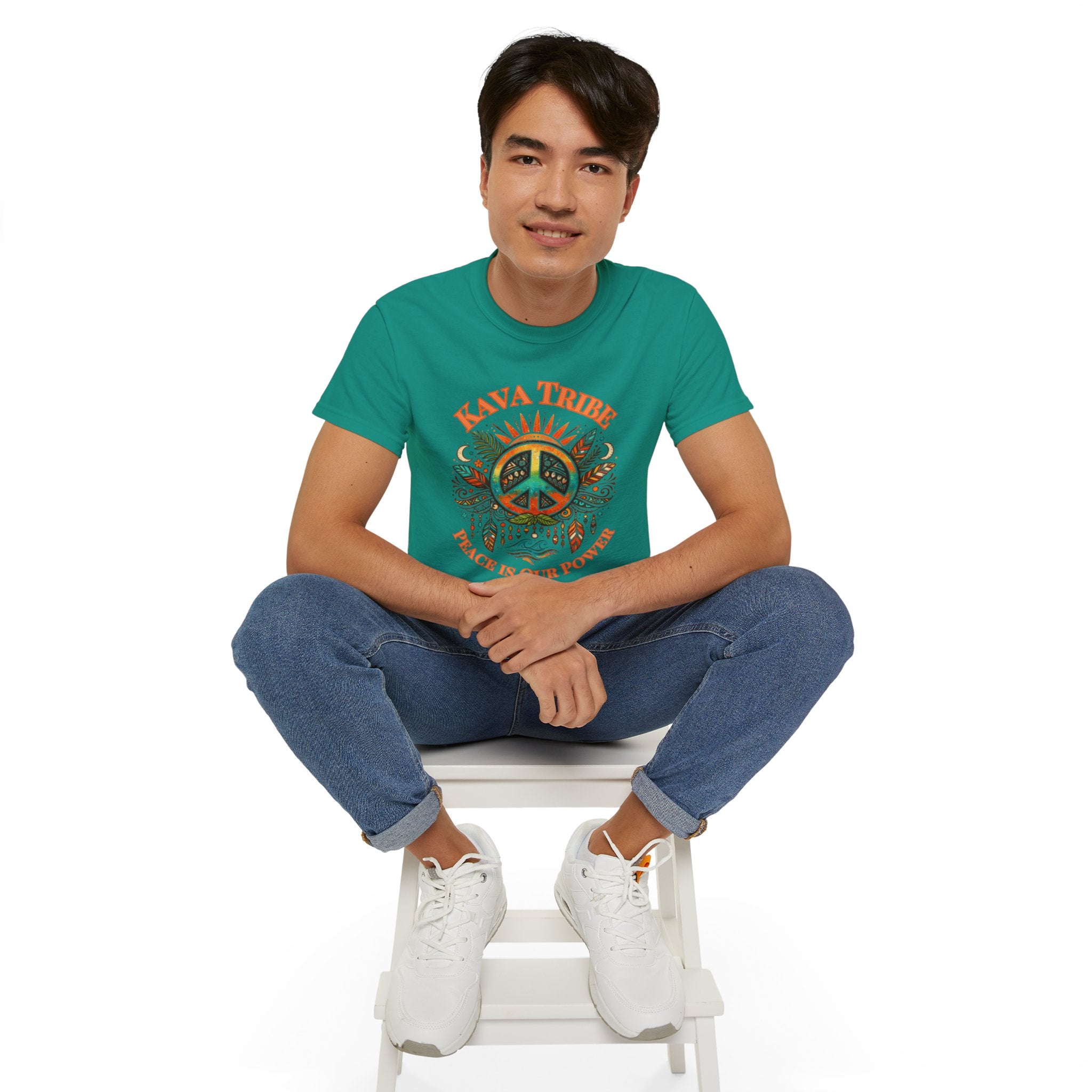 Peace Tribe Graphic Tee — "Kava Tribe: Peace Is Our Power" Retro Peace Sign T-Shirt