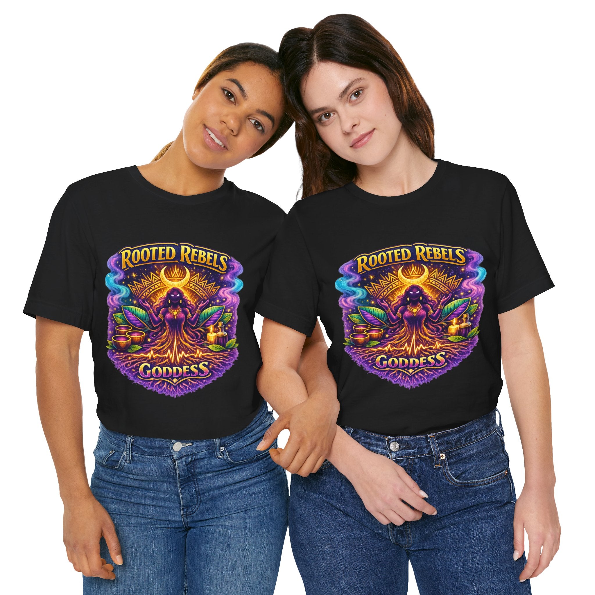 Rooted Rebels Goddess T-Shirt — Vibrant Spiritual Nature Tee