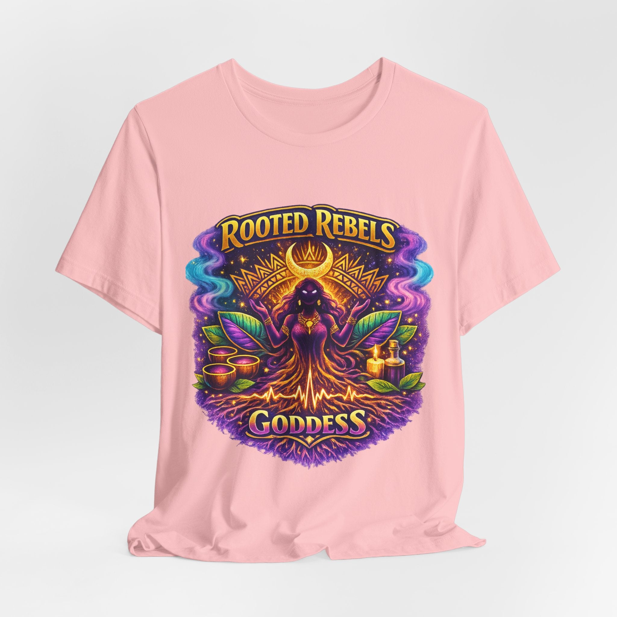 Rooted Rebels Goddess T-Shirt — Vibrant Spiritual Nature Tee
