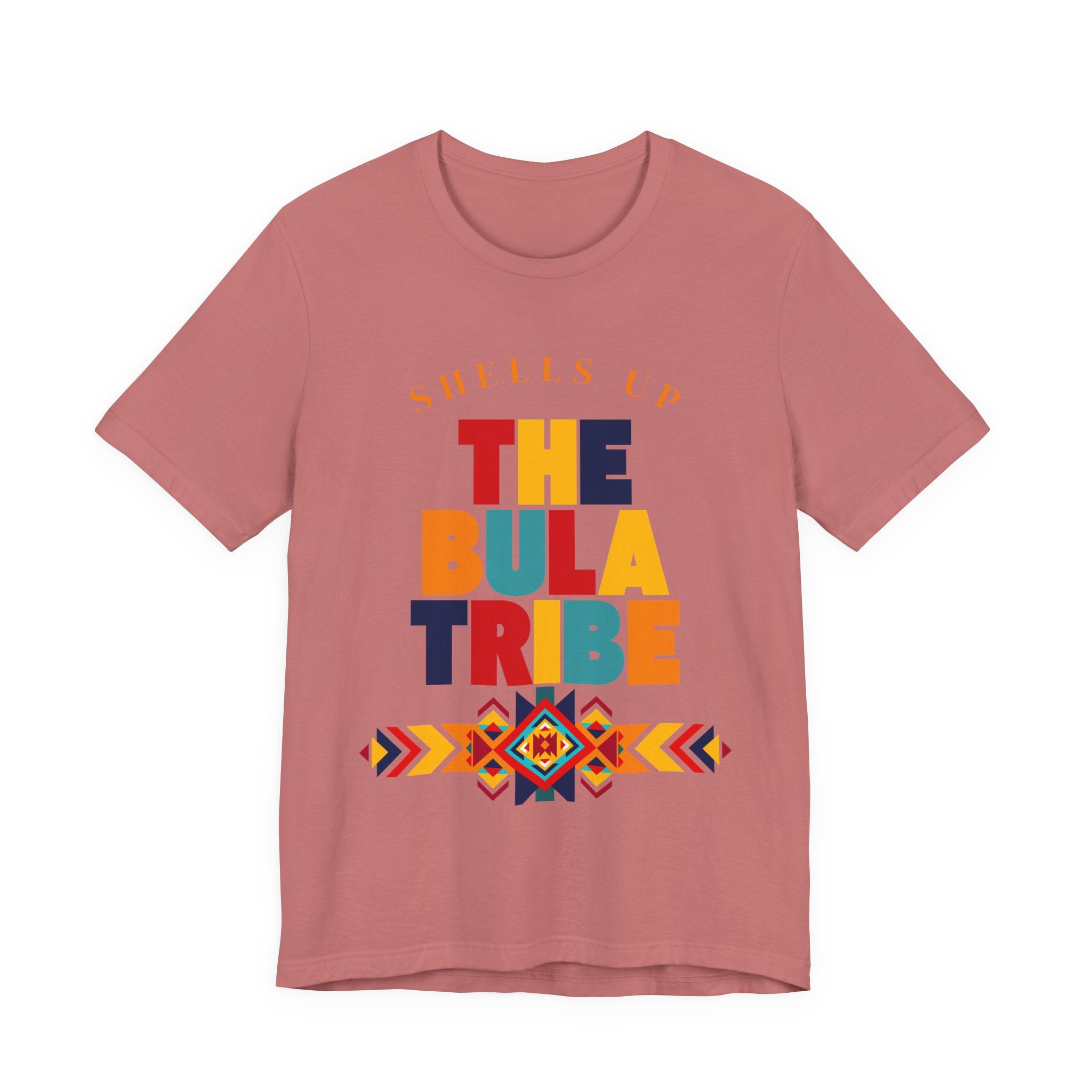 Shells Up The Bula Tribe Tee | Tropical Island Text Graphic