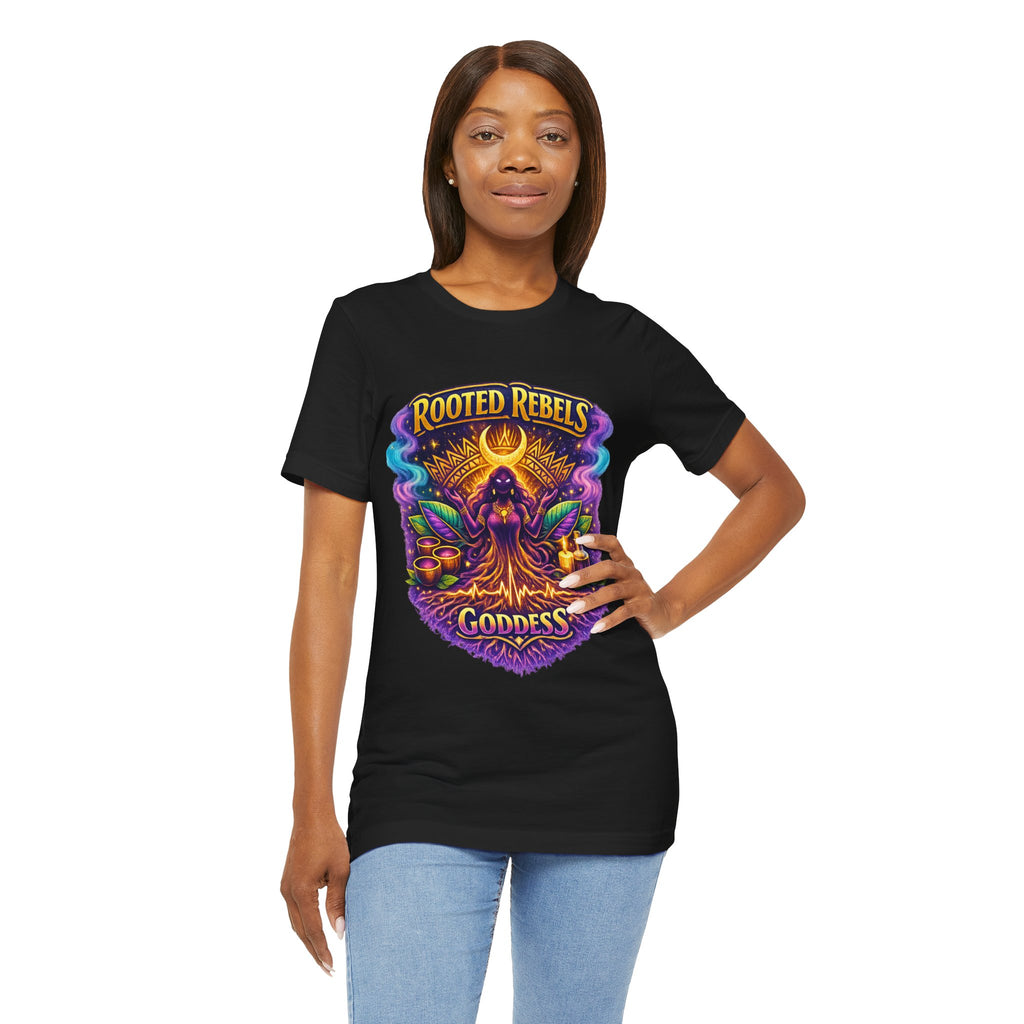Rooted Rebels Goddess T-Shirt — Vibrant Spiritual Nature Tee