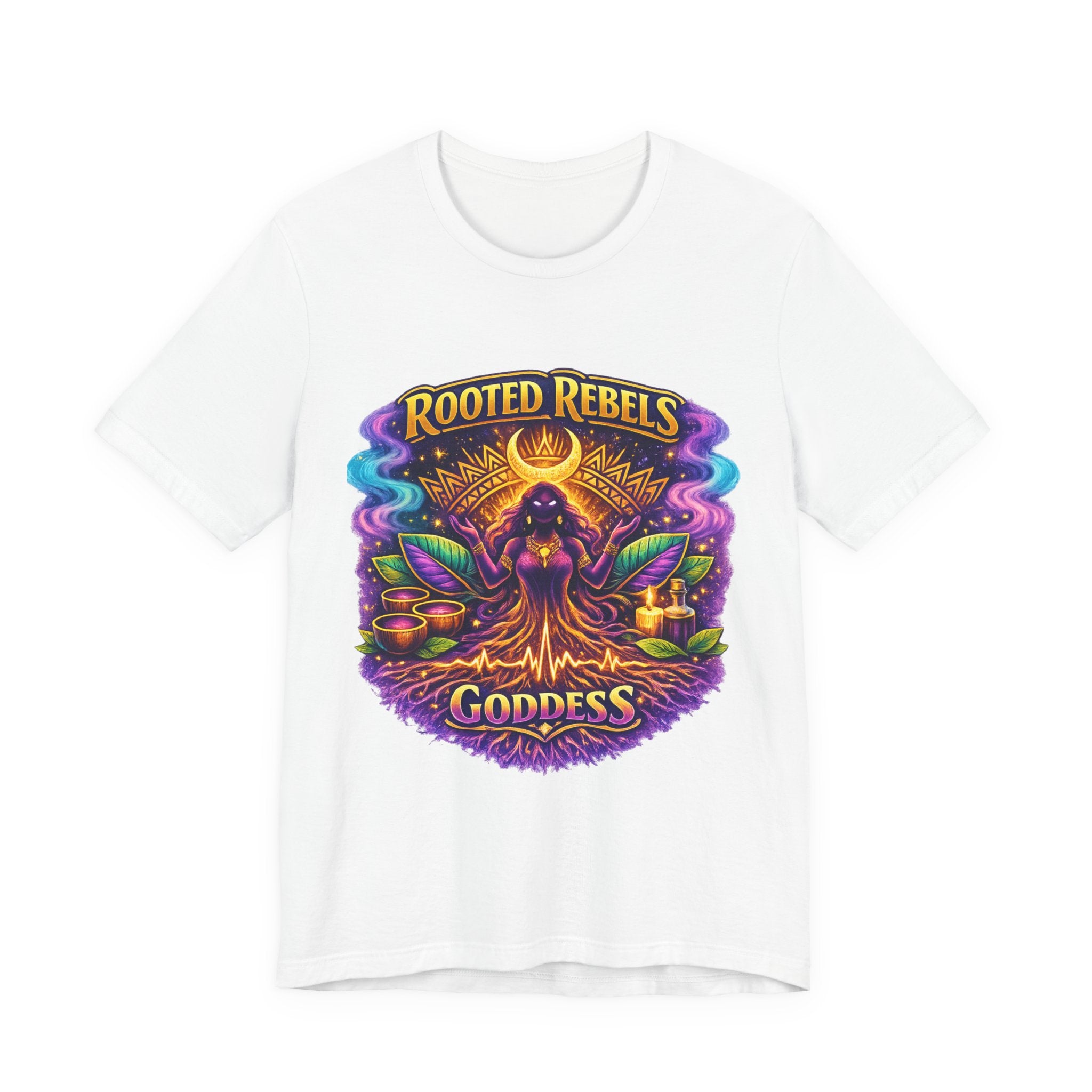 Rooted Rebels Goddess T-Shirt — Vibrant Spiritual Nature Tee