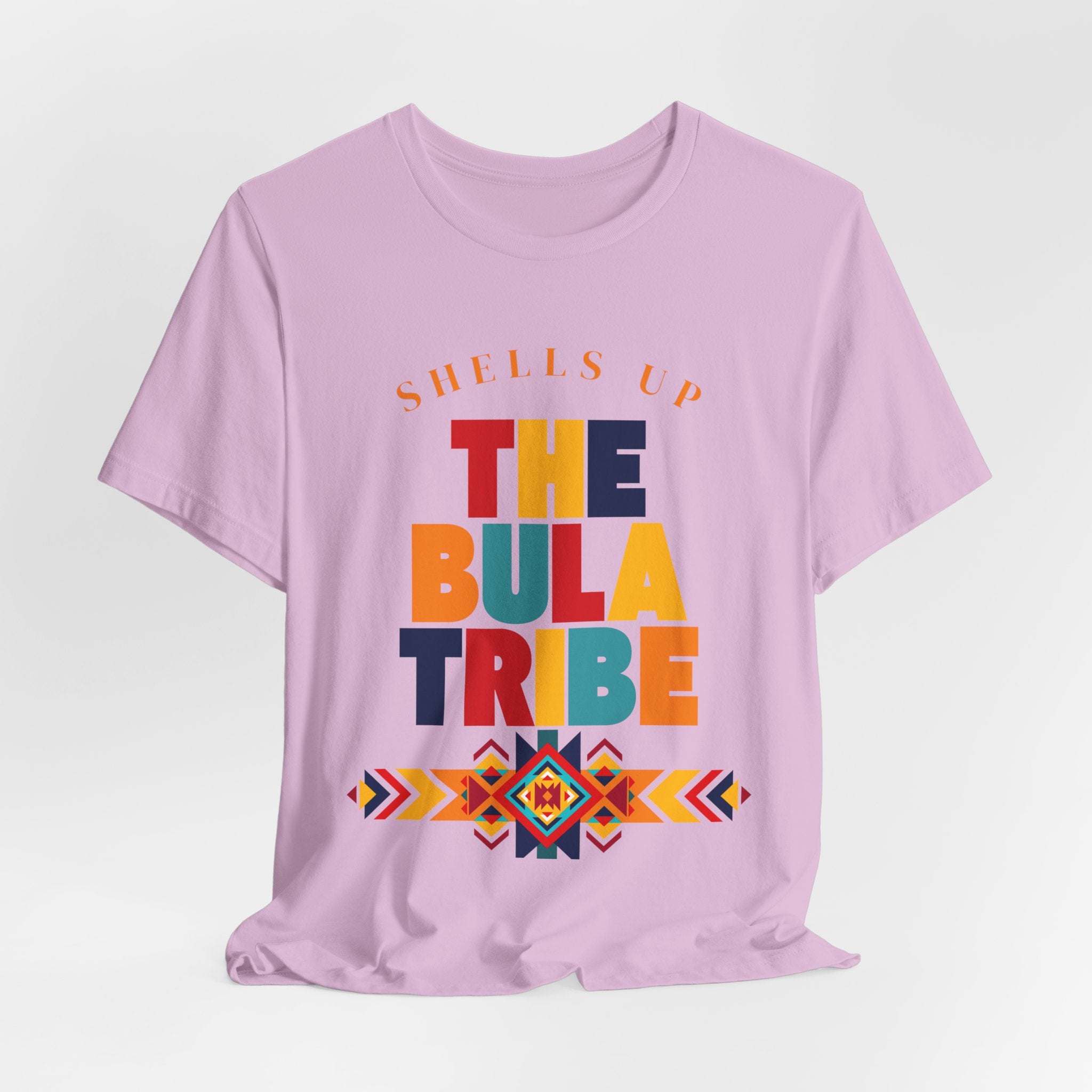 Shells Up The Bula Tribe Tee | Tropical Island Text Graphic