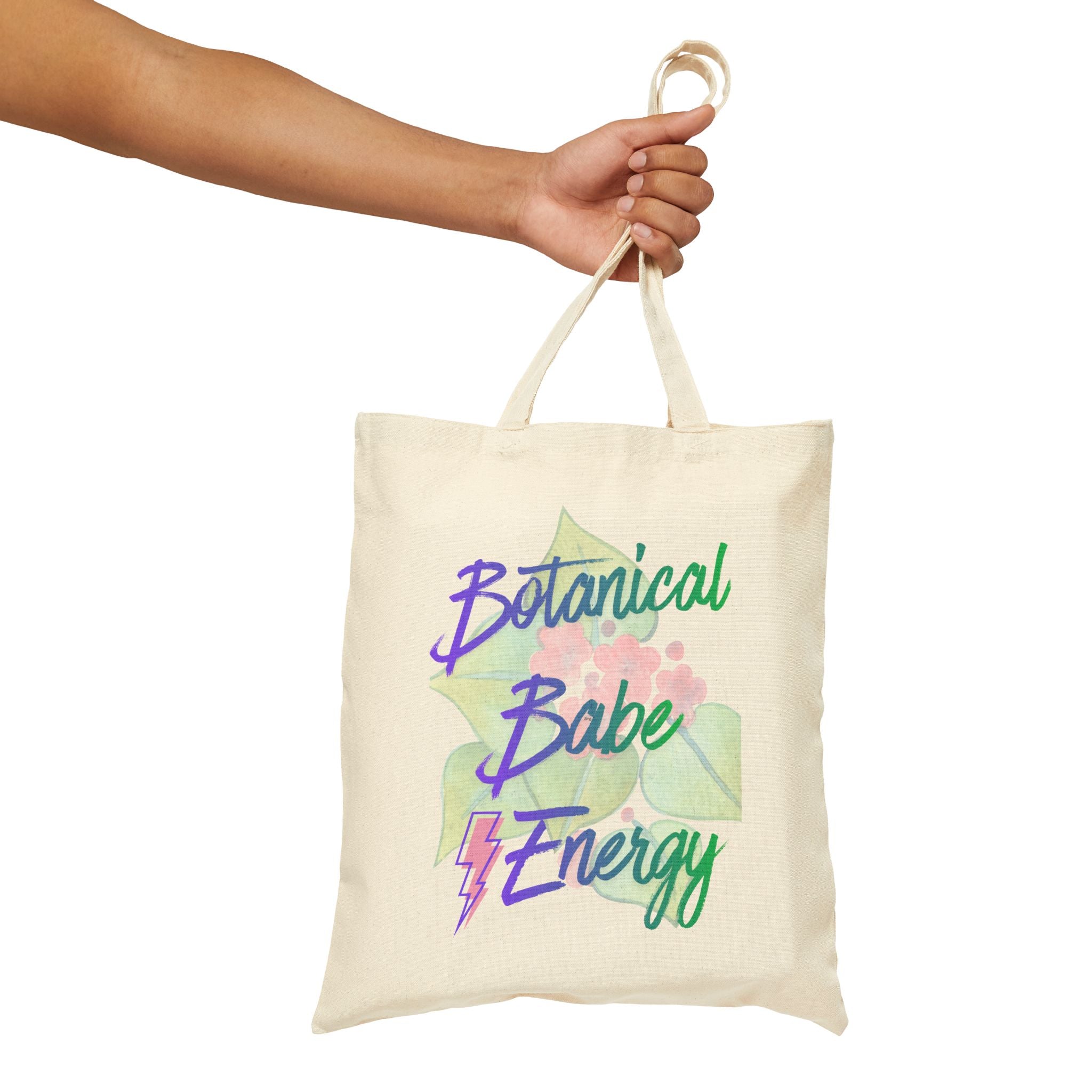 Botanical Babe Energy Tote Bag | Floral Leaves Script Design