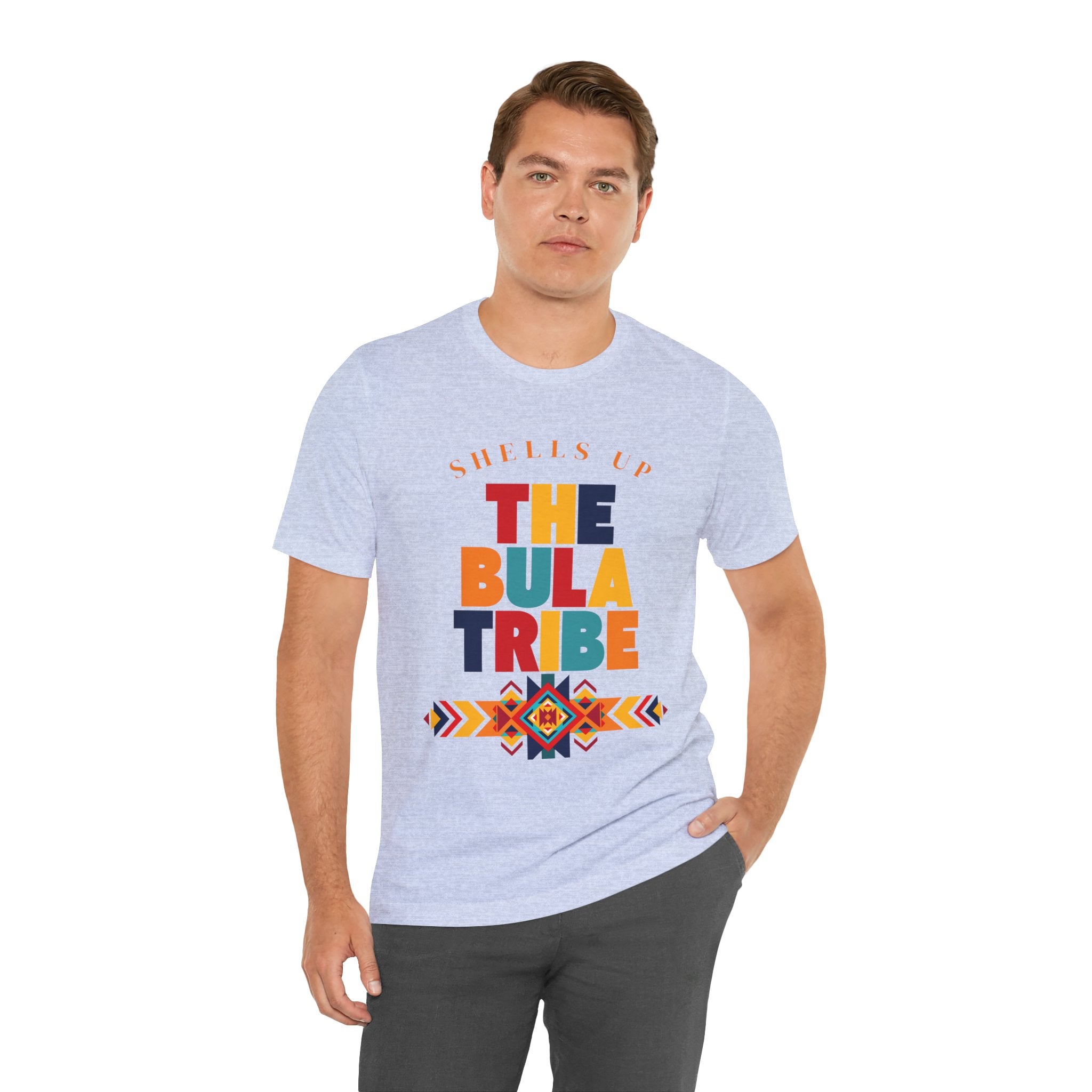 Shells Up The Bula Tribe Tee | Tropical Island Text Graphic