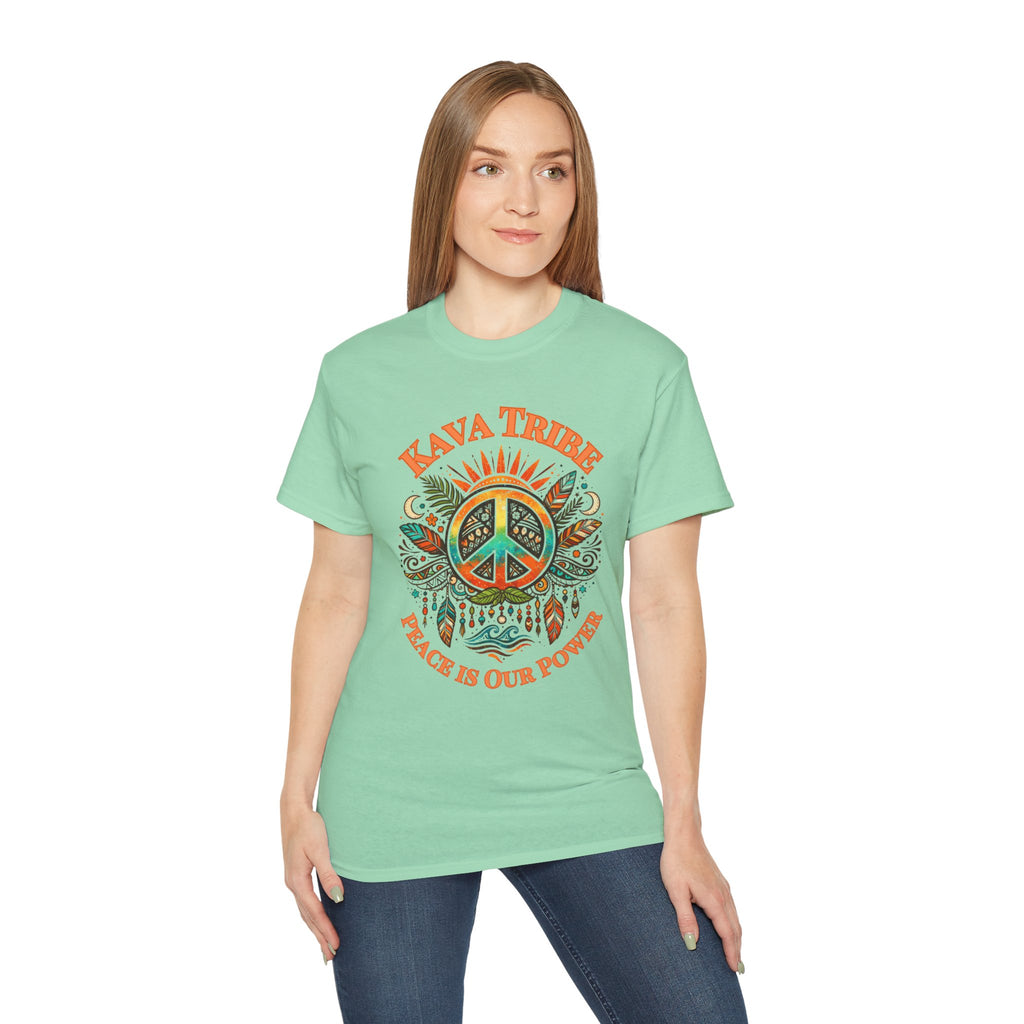 Peace Tribe Graphic Tee — "Kava Tribe: Peace Is Our Power" Retro Peace Sign T-Shirt