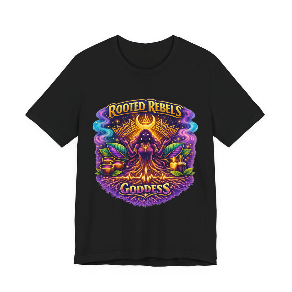 Rooted Rebels Goddess T-Shirt — Vibrant Spiritual Nature Tee