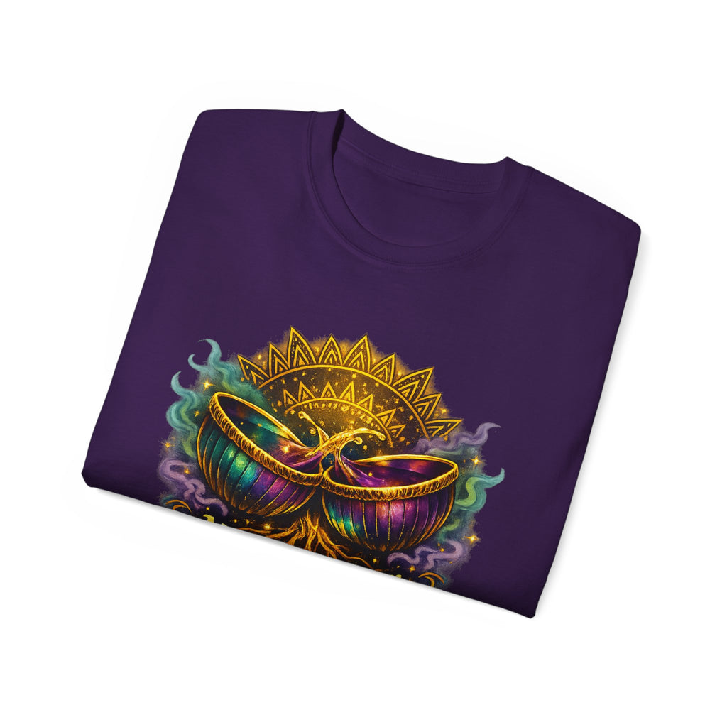 Mardi Gras Mask T-Shirt — “My Happy Hour Doesn’t Have Hangovers” Carnival Tee