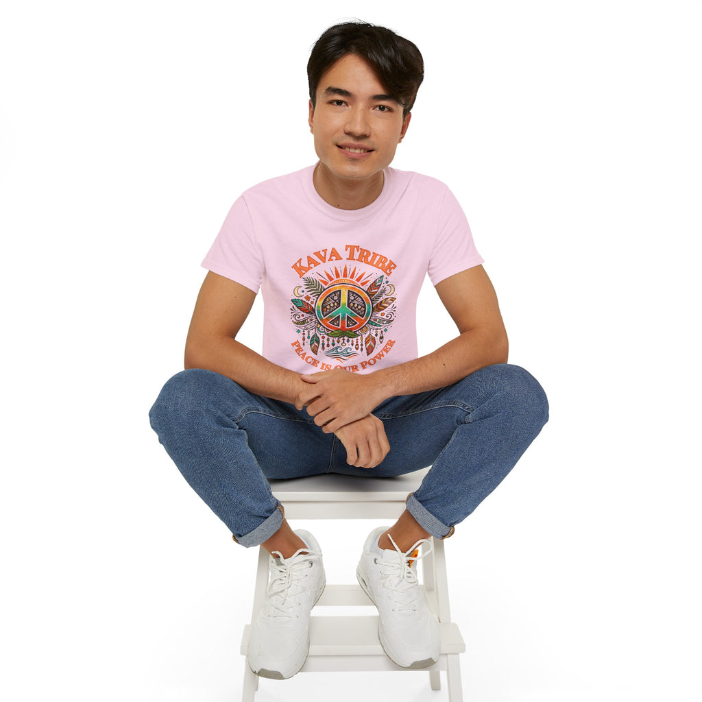 Peace Tribe Graphic Tee — "Kava Tribe: Peace Is Our Power" Retro Peace Sign T-Shirt