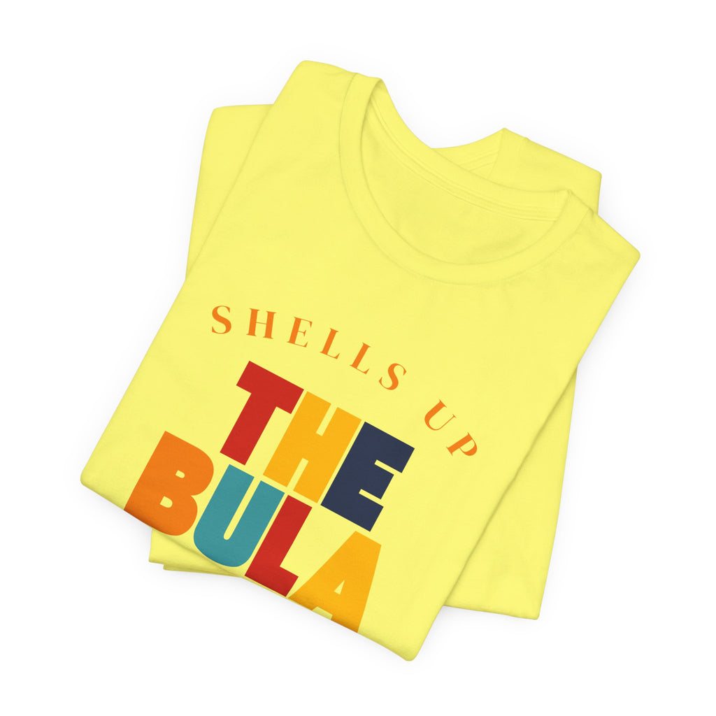 Shells Up The Bula Tribe Tee | Tropical Island Text Graphic