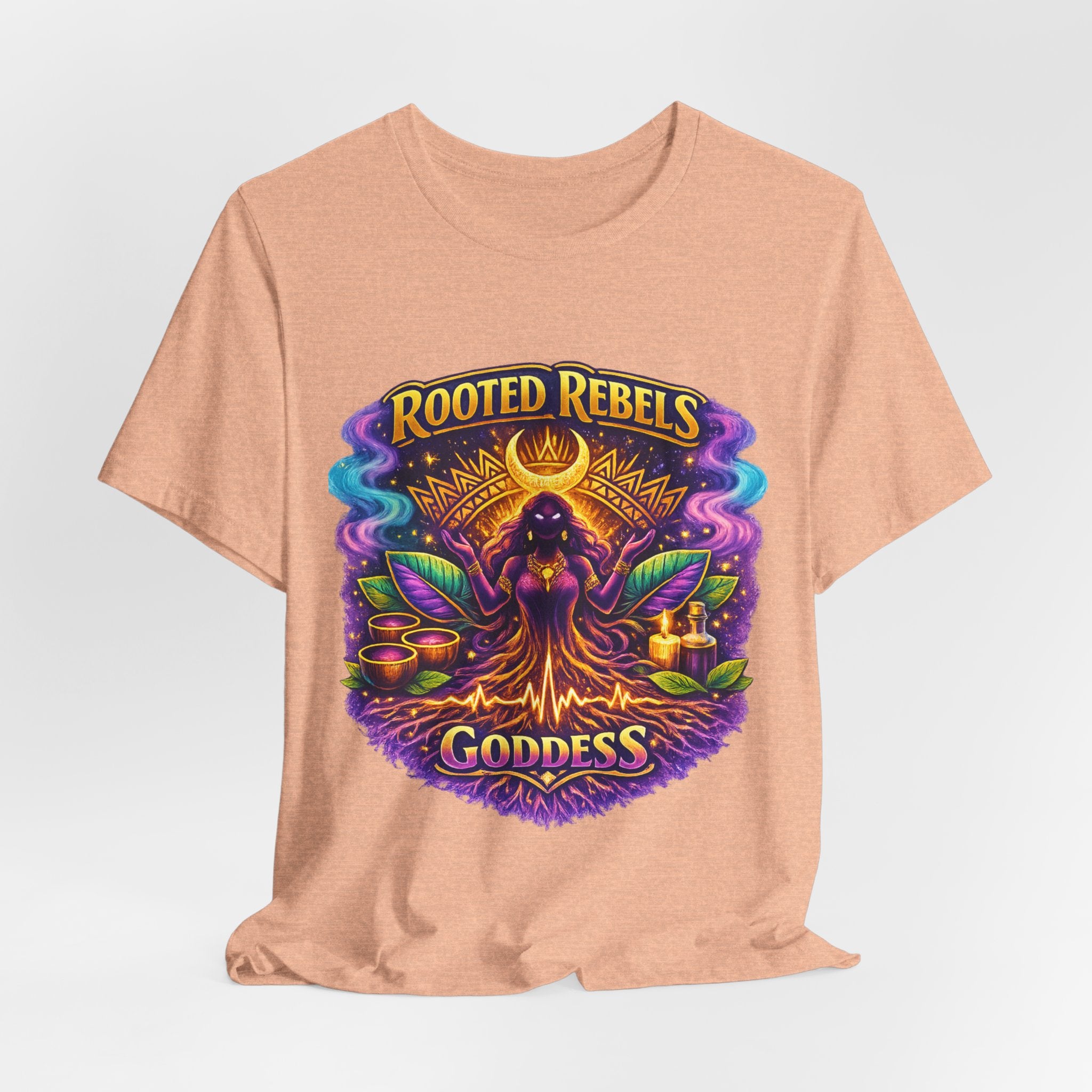 Rooted Rebels Goddess T-Shirt — Vibrant Spiritual Nature Tee
