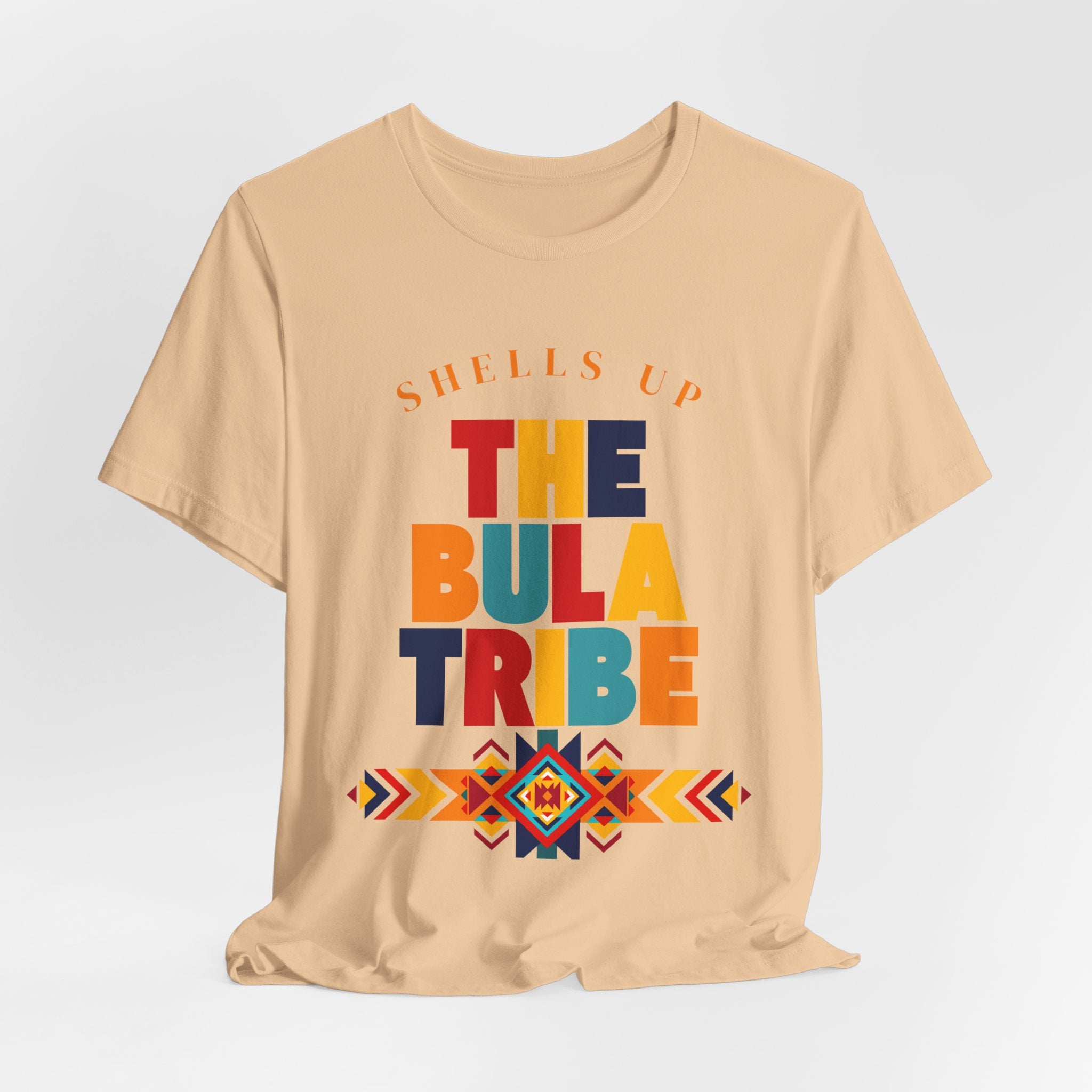 Shells Up The Bula Tribe Tee | Tropical Island Text Graphic