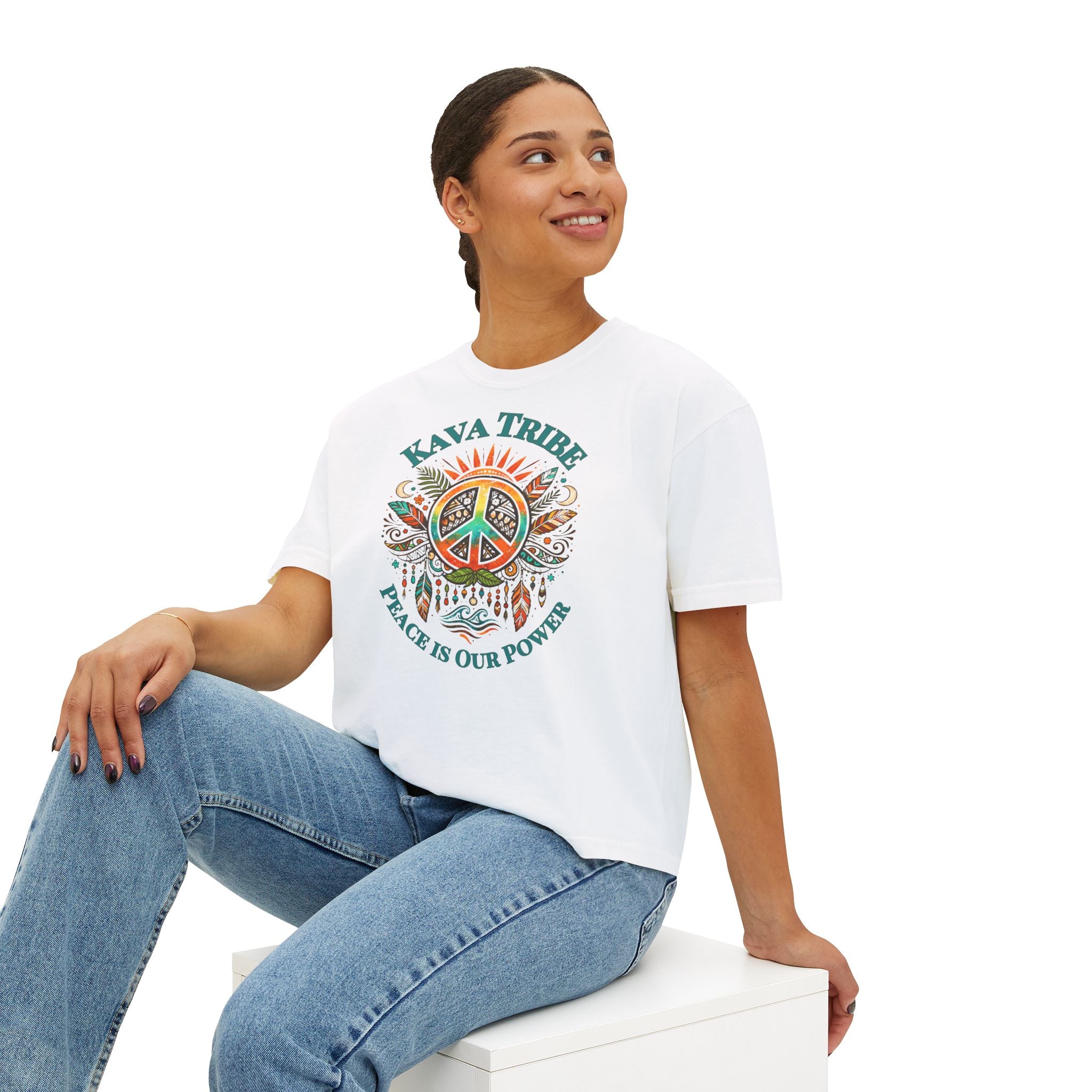 Kava Tribe Peace Graphic Tee — Women's Boxy T‑Shirt