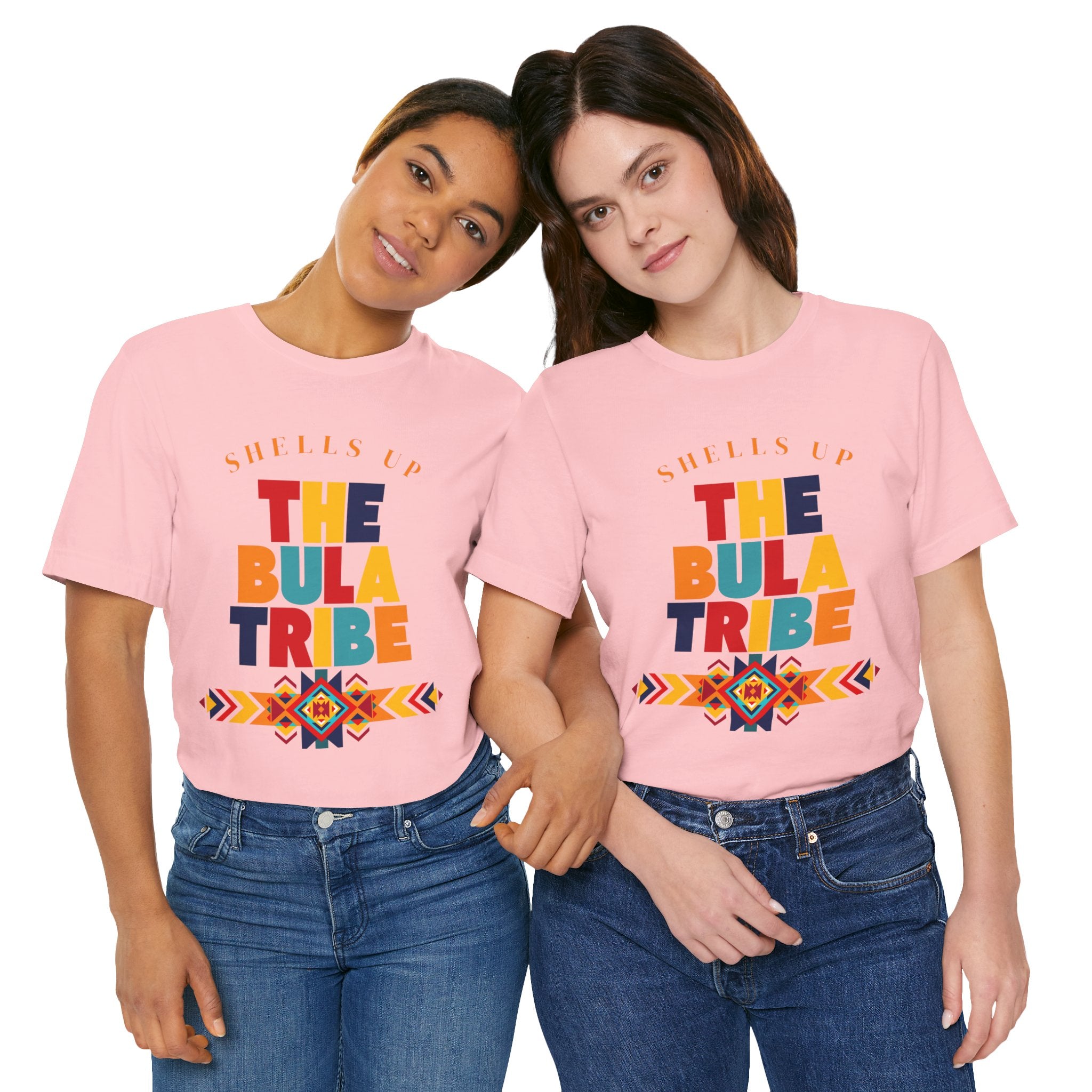 Shells Up The Bula Tribe Tee | Tropical Island Text Graphic
