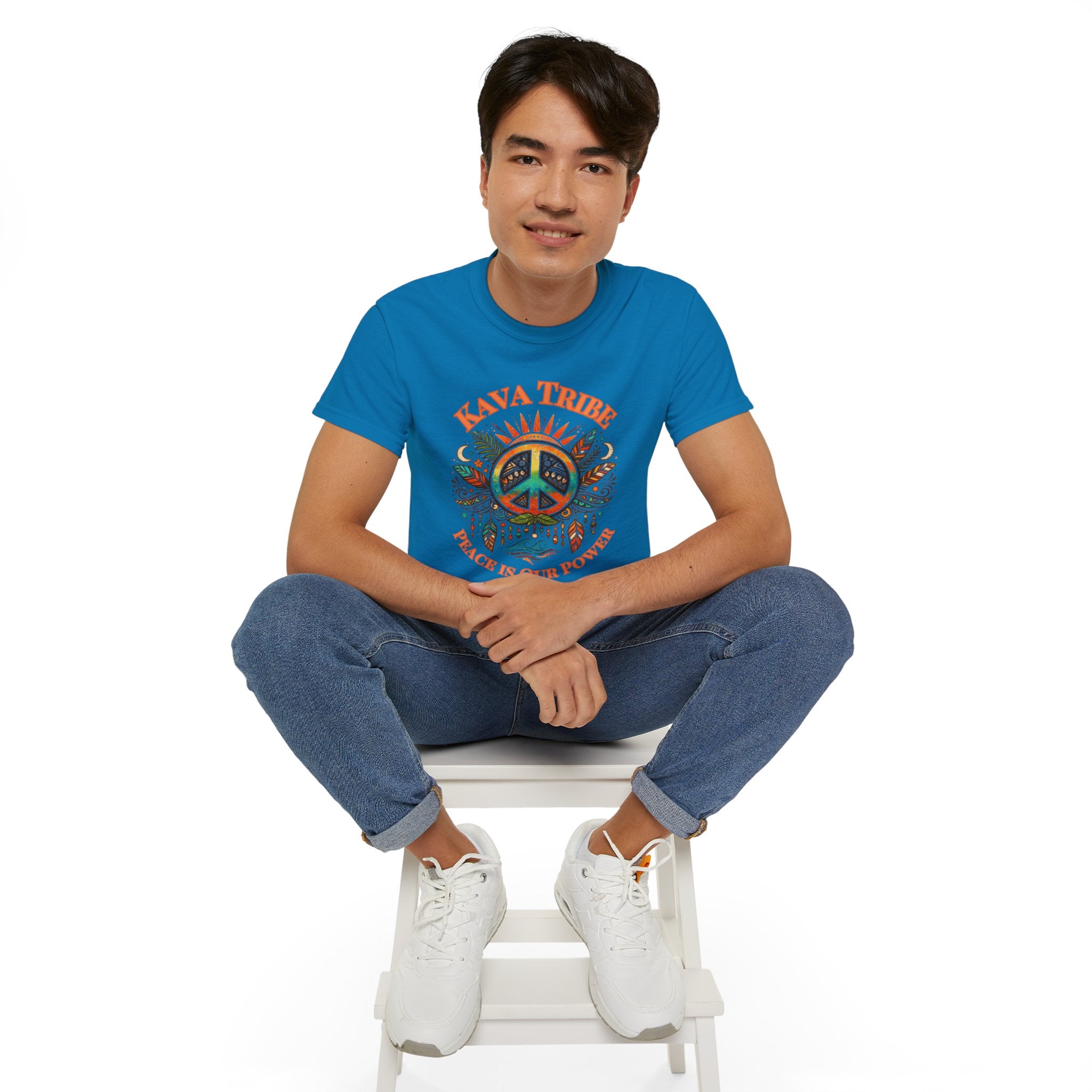 Peace Tribe Graphic Tee — "Kava Tribe: Peace Is Our Power" Retro Peace Sign T-Shirt