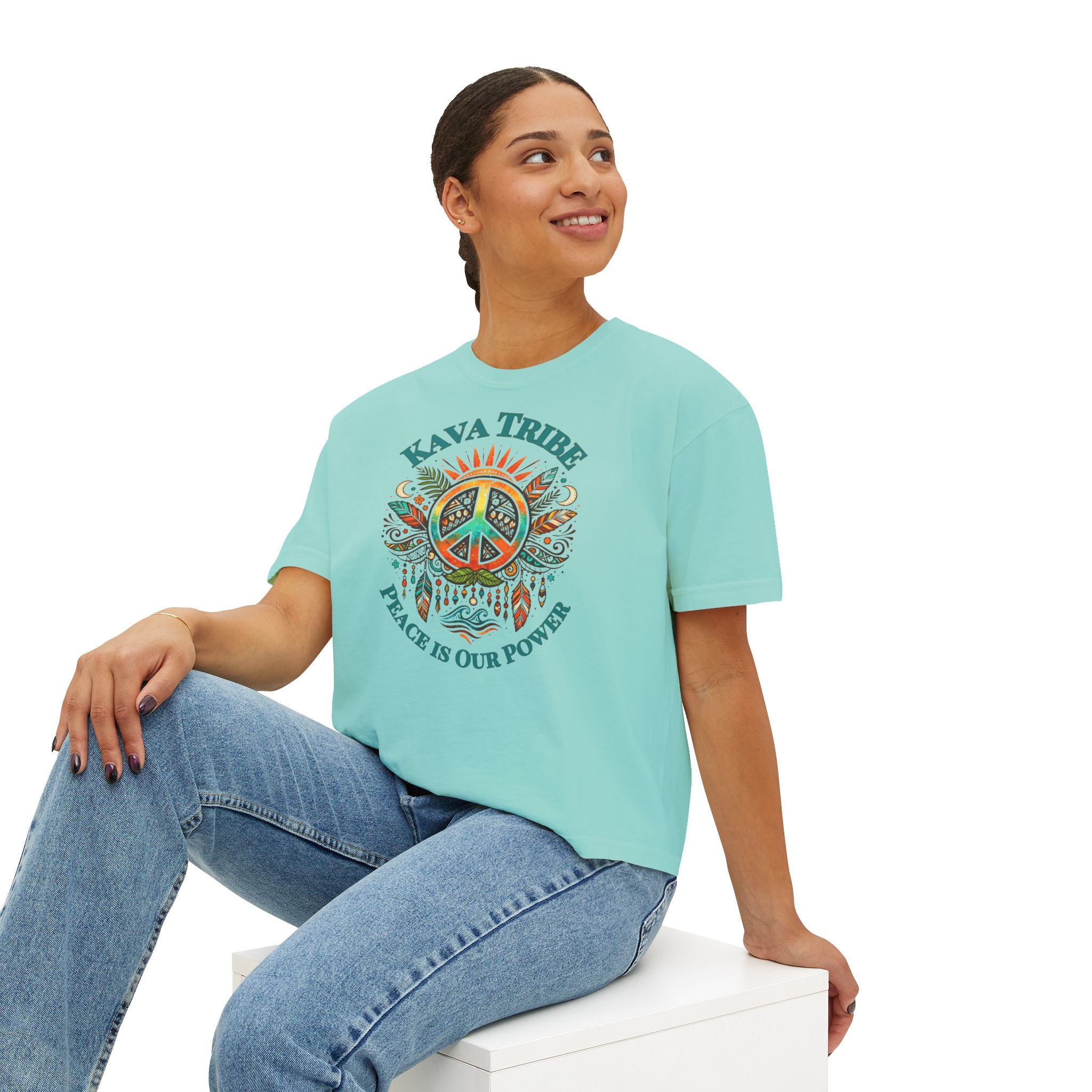 Kava Tribe Peace Graphic Tee — Women's Boxy T‑Shirt