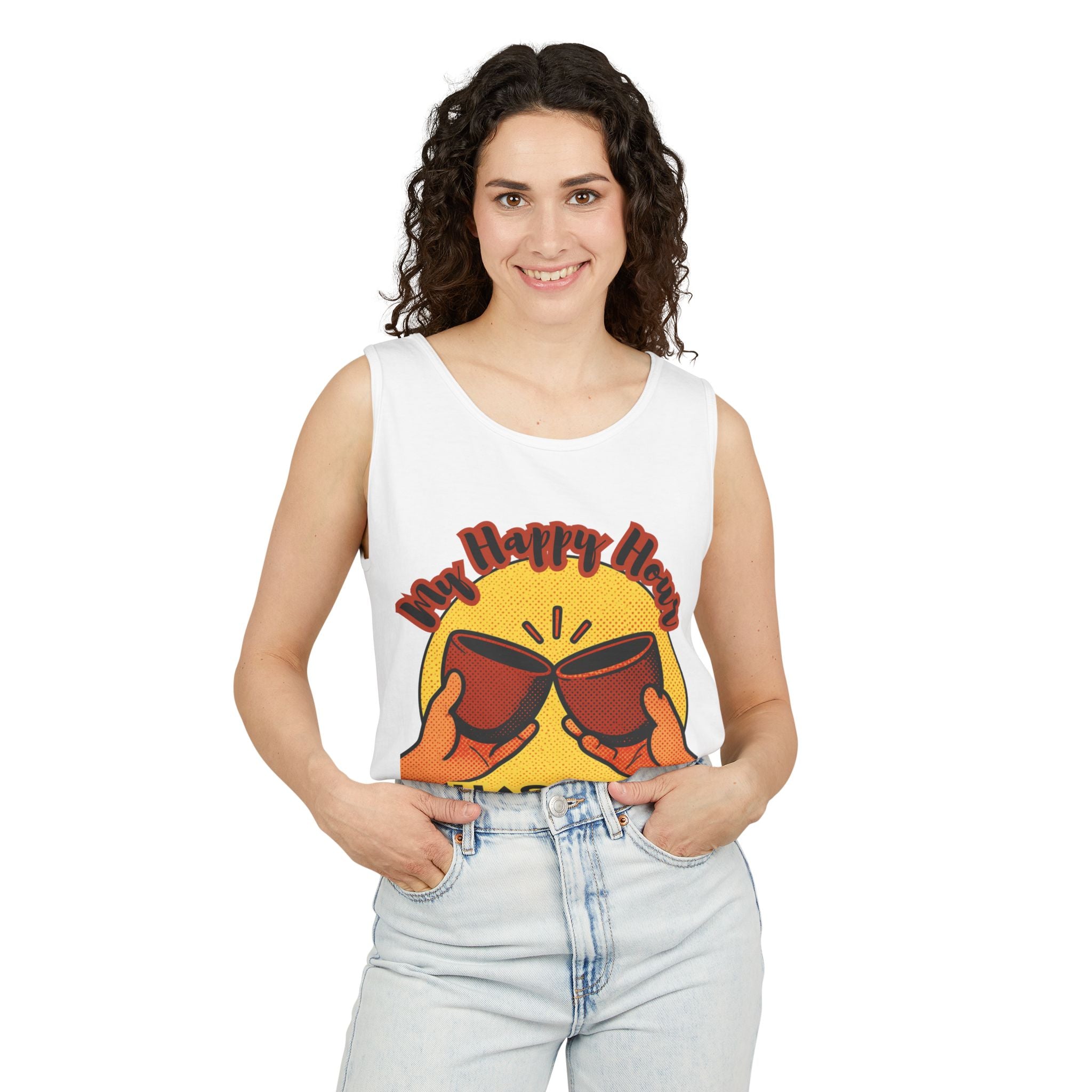 My Happy Hour Has No Hangover Tank Top | Retro Cheers Graphic Tank