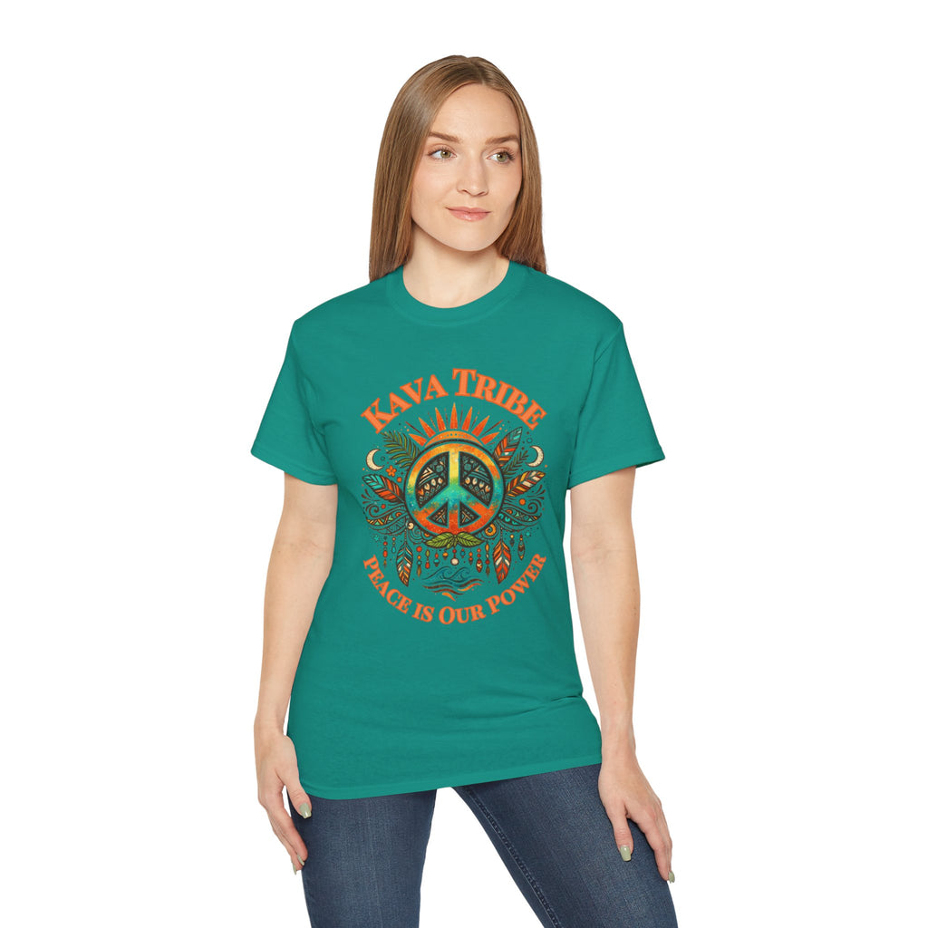 Peace Tribe Graphic Tee — "Kava Tribe: Peace Is Our Power" Retro Peace Sign T-Shirt