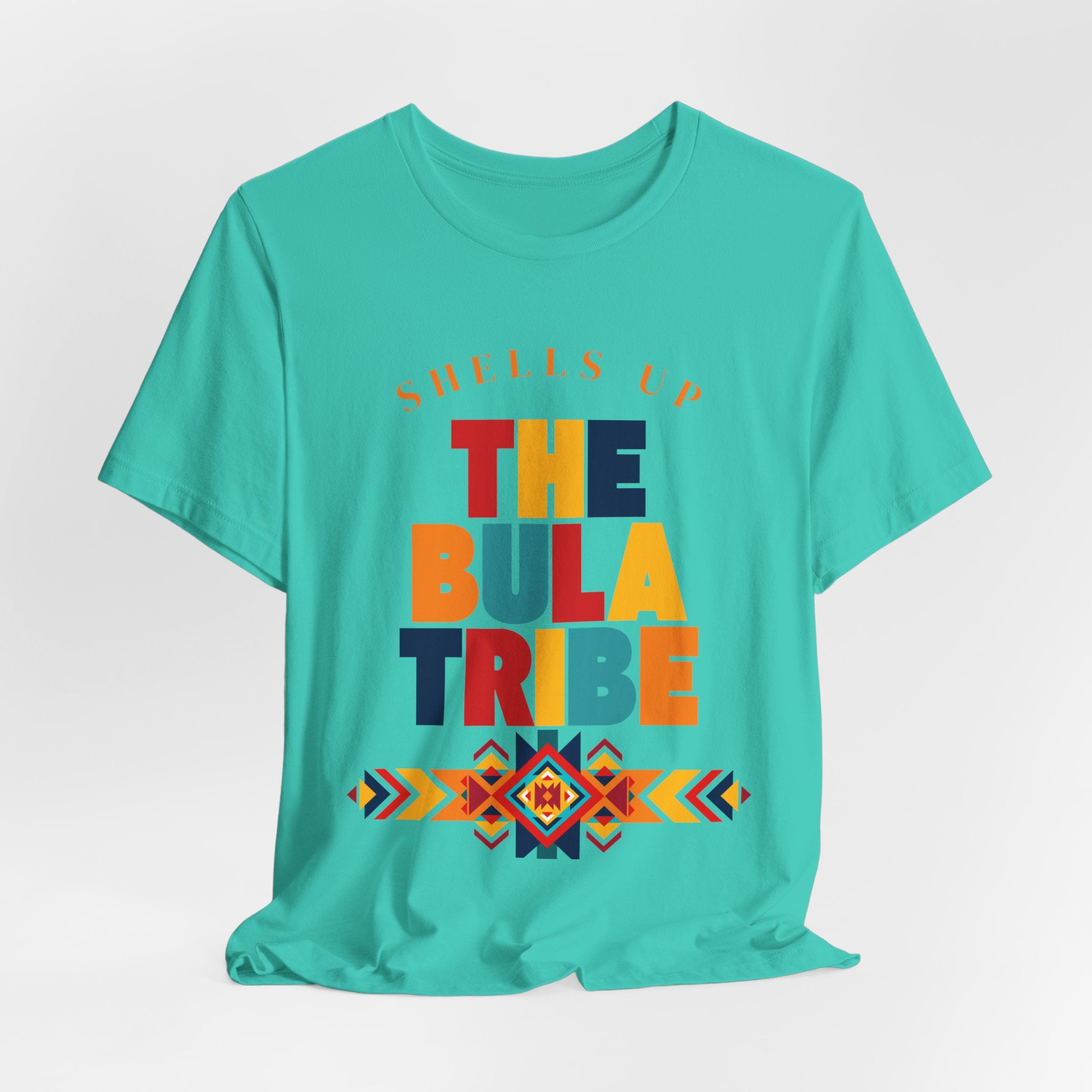 Shells Up The Bula Tribe Tee | Tropical Island Text Graphic