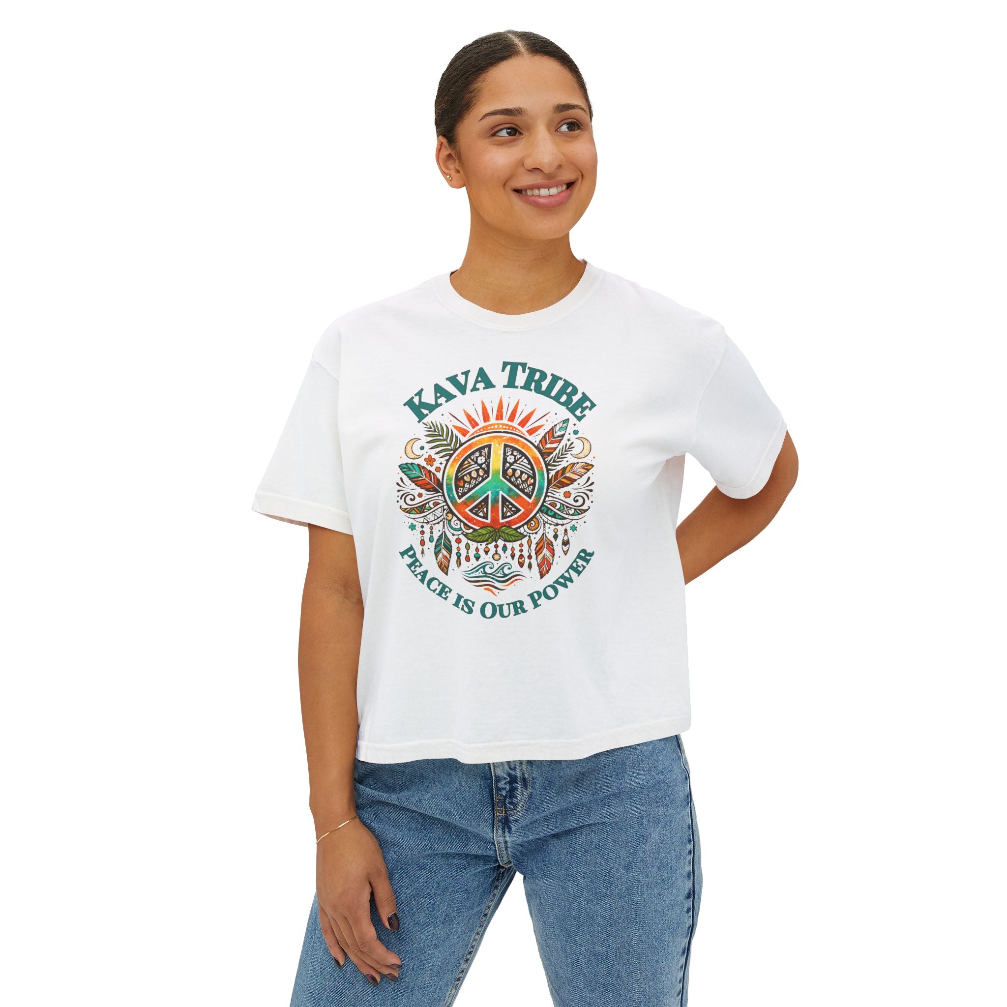 Kava Tribe Peace Graphic Tee — Women's Boxy T‑Shirt