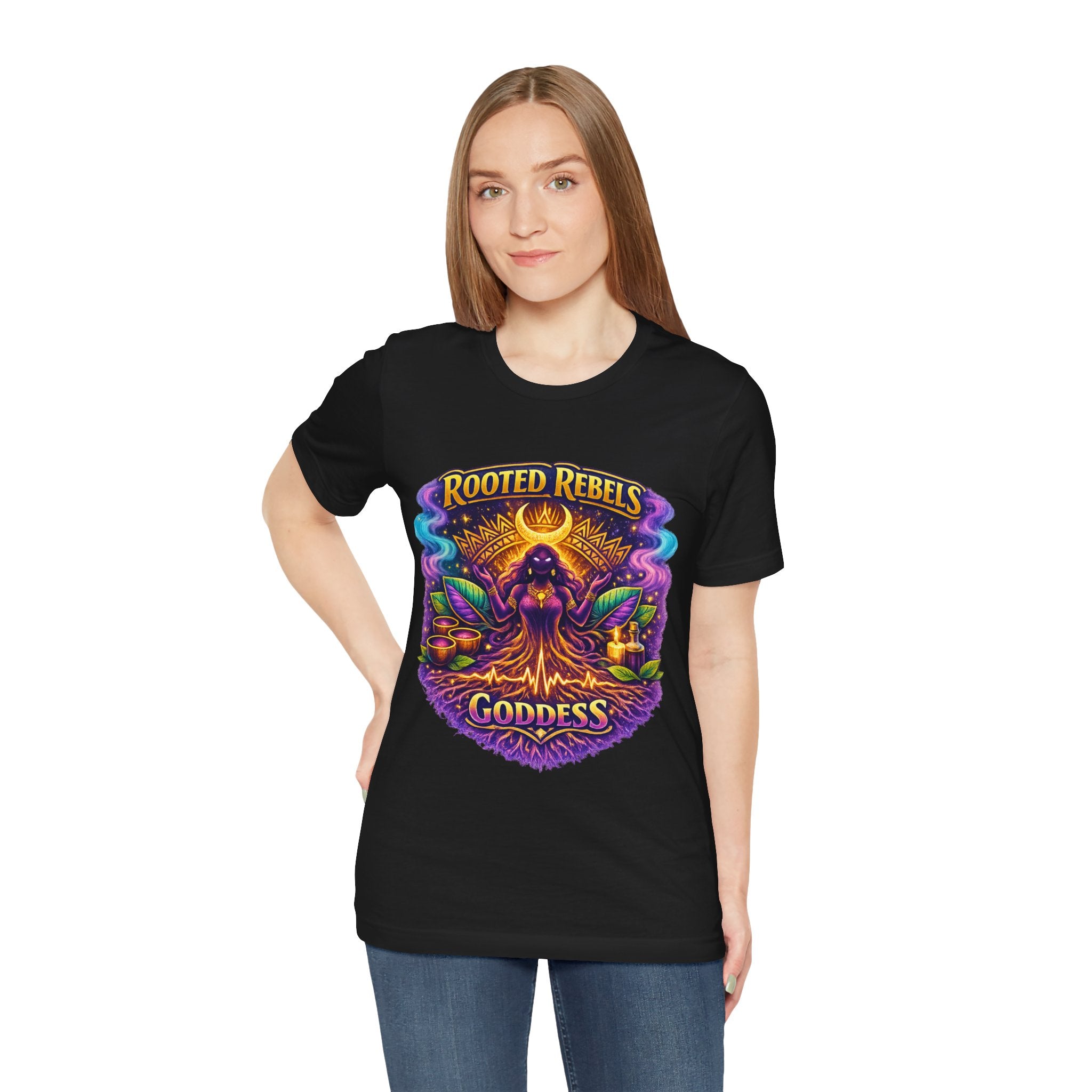 Rooted Rebels Goddess T-Shirt — Vibrant Spiritual Nature Tee