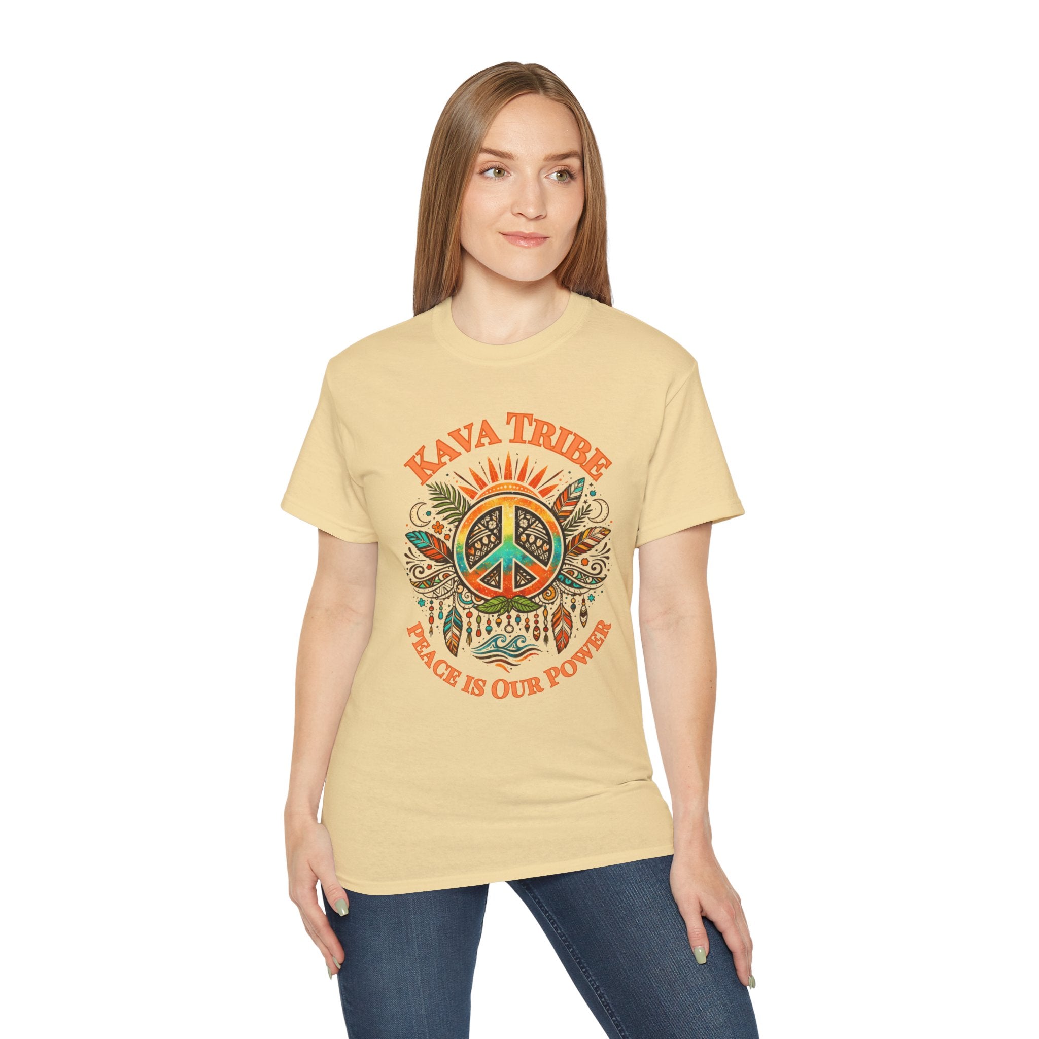 Peace Tribe Graphic Tee — "Kava Tribe: Peace Is Our Power" Retro Peace Sign T-Shirt