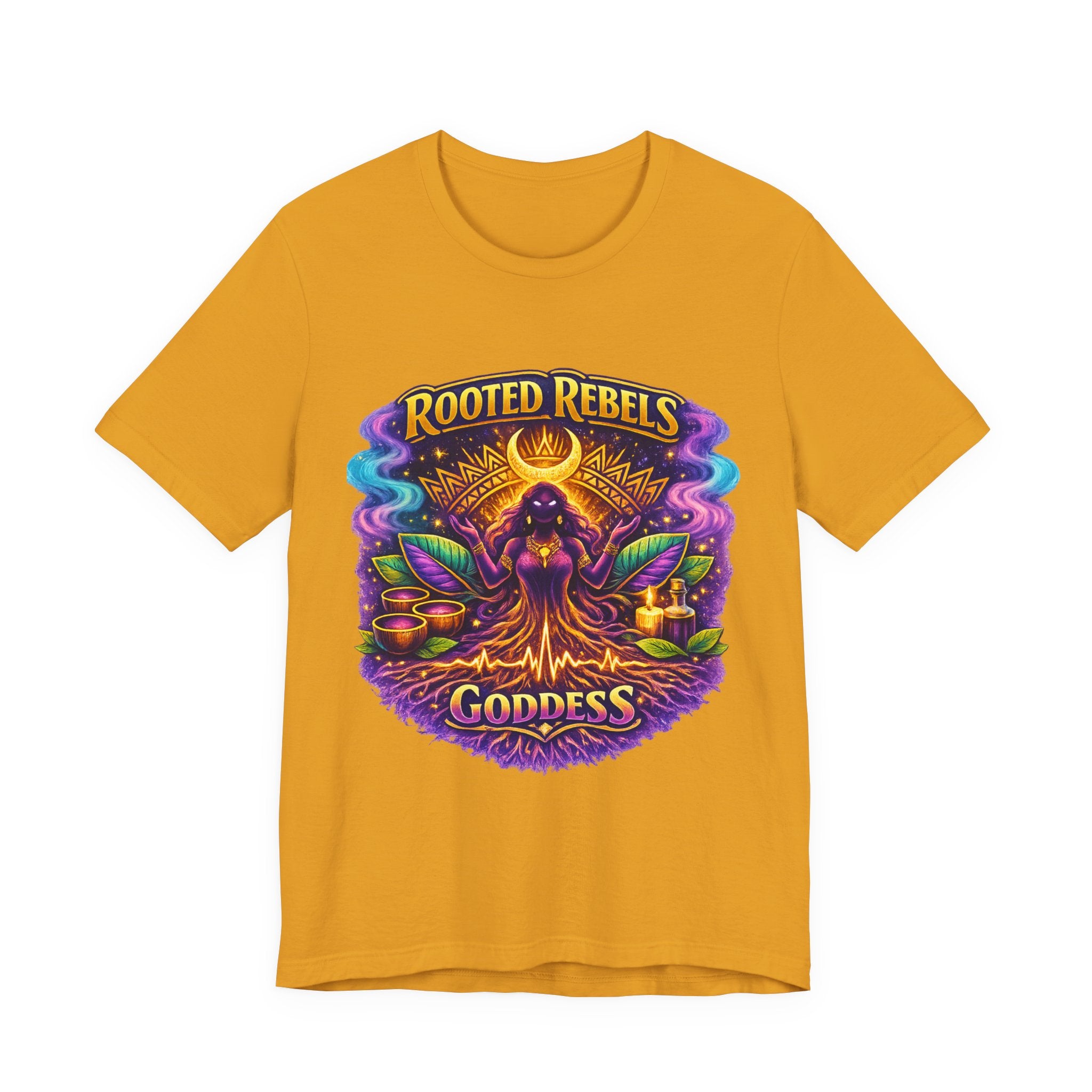 Rooted Rebels Goddess T-Shirt — Vibrant Spiritual Nature Tee