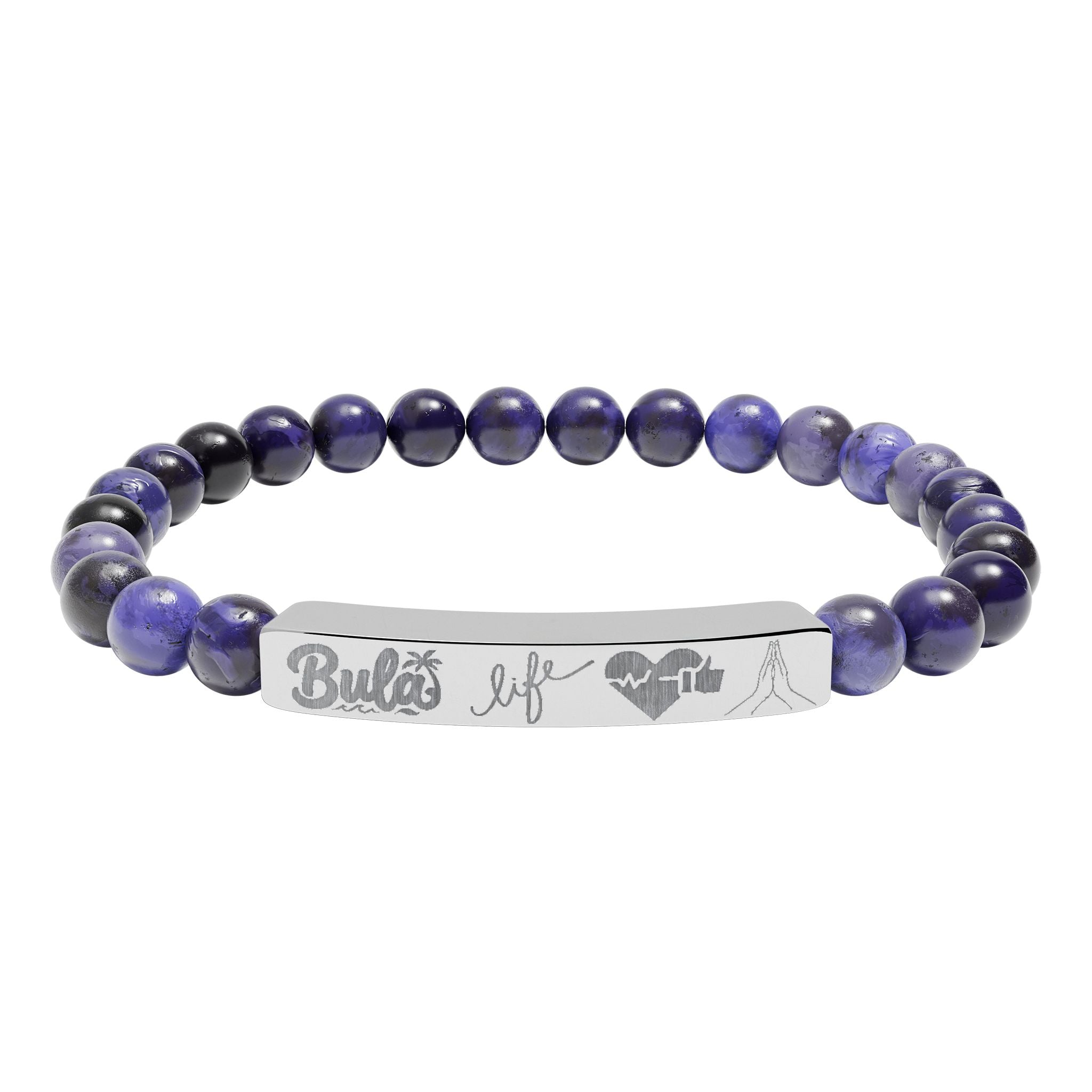 Bula- Life, Good Health, Blessings | Natural Stone Beaded Bar Bracelet — Personalized Stretch Bracelet