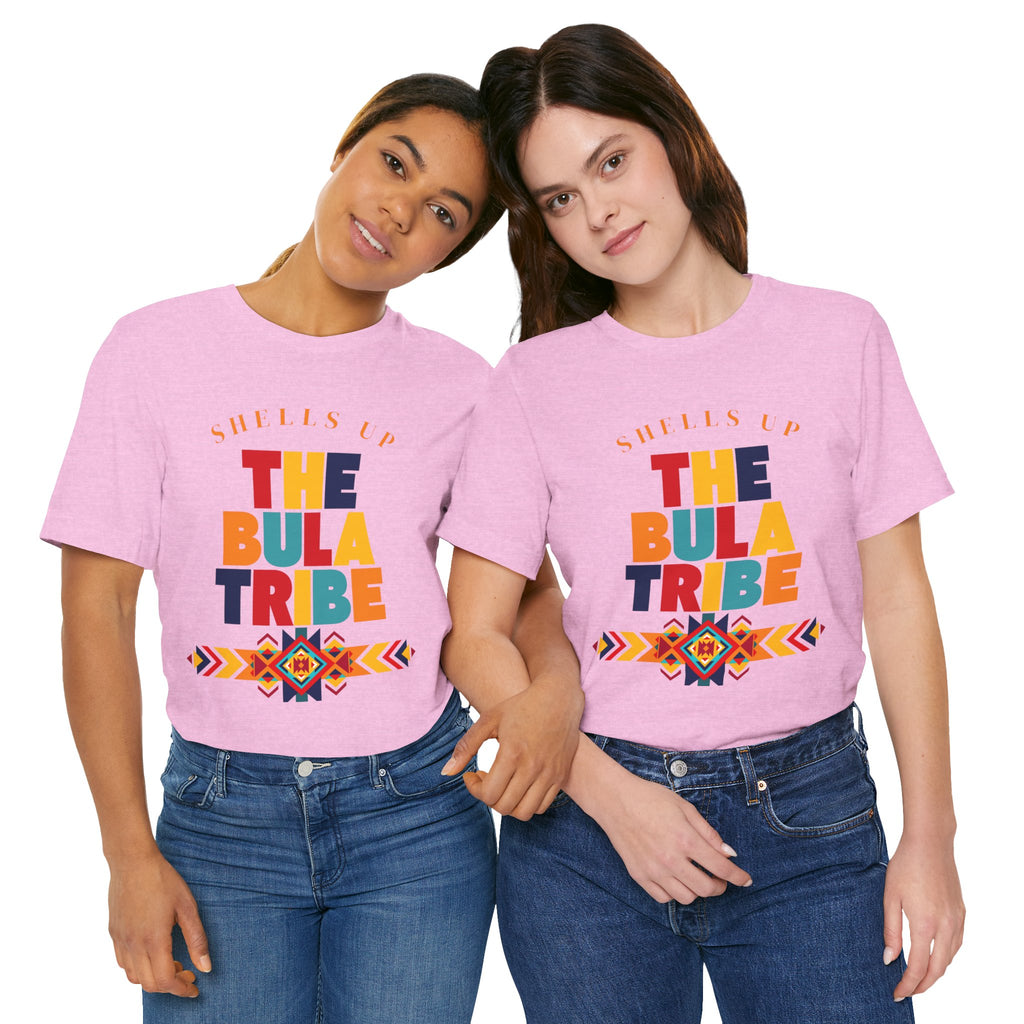 Shells Up The Bula Tribe Tee | Tropical Island Text Graphic