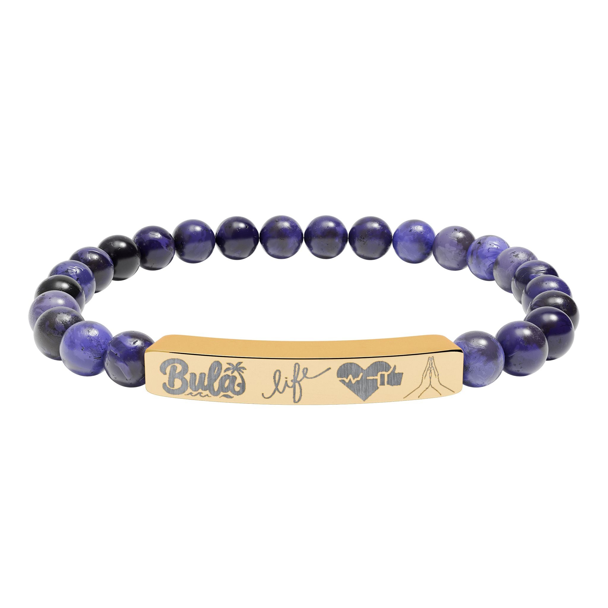 Bula- Life, Good Health, Blessings | Natural Stone Beaded Bar Bracelet — Personalized Stretch Bracelet