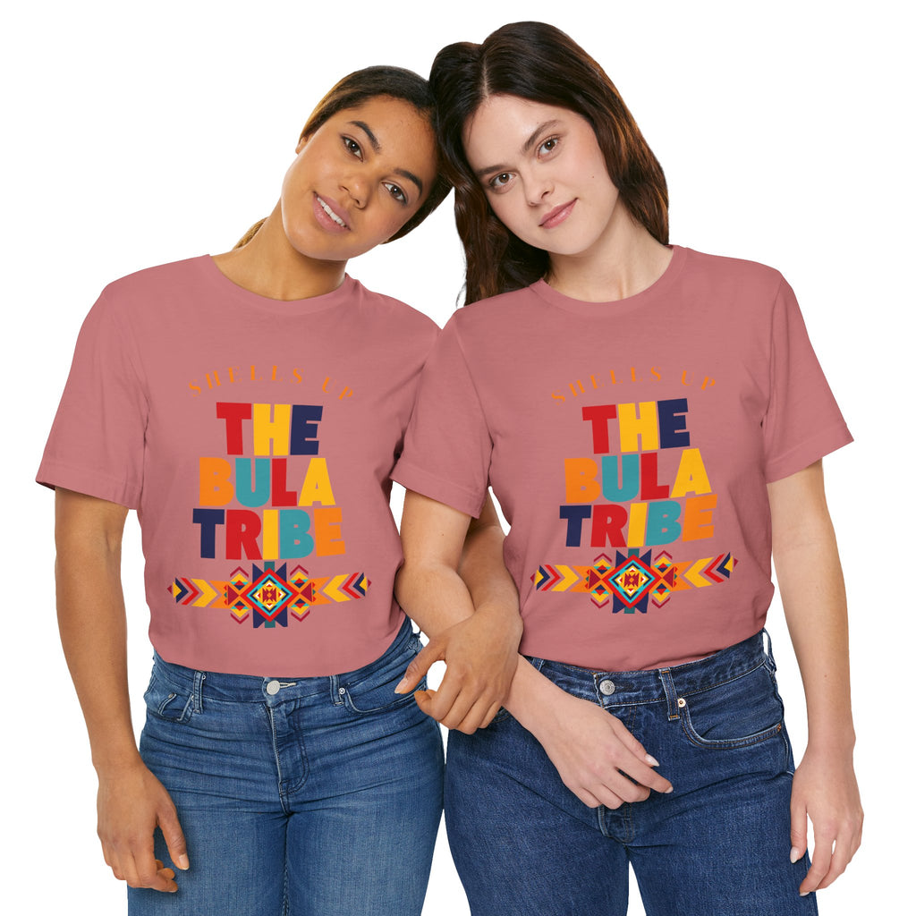 Shells Up The Bula Tribe Tee | Tropical Island Text Graphic