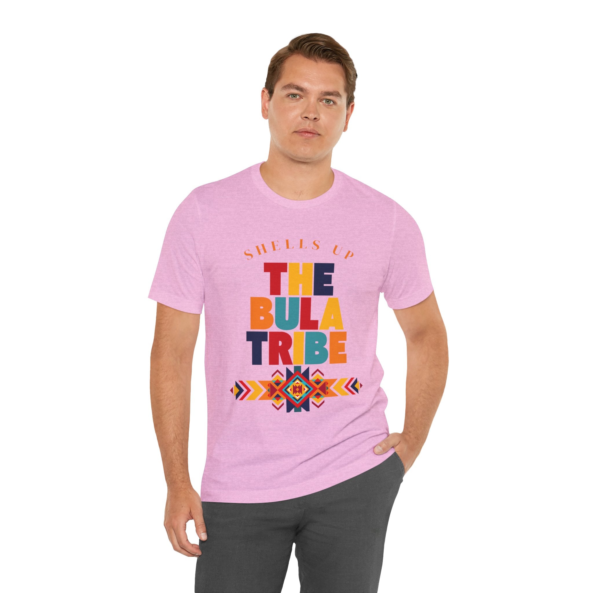 Shells Up The Bula Tribe Tee | Tropical Island Text Graphic