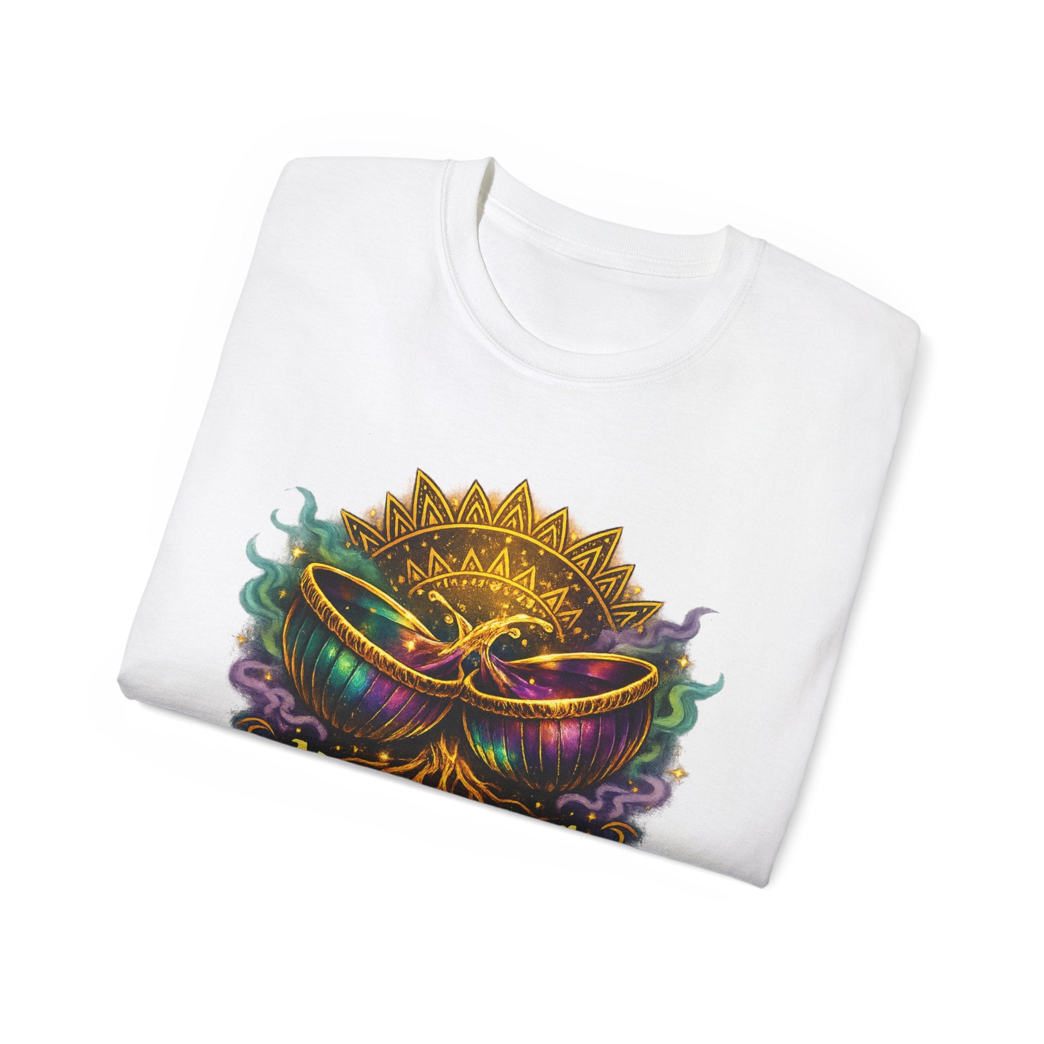 Mardi Gras Mask T-Shirt — “My Happy Hour Doesn’t Have Hangovers” Carnival Tee