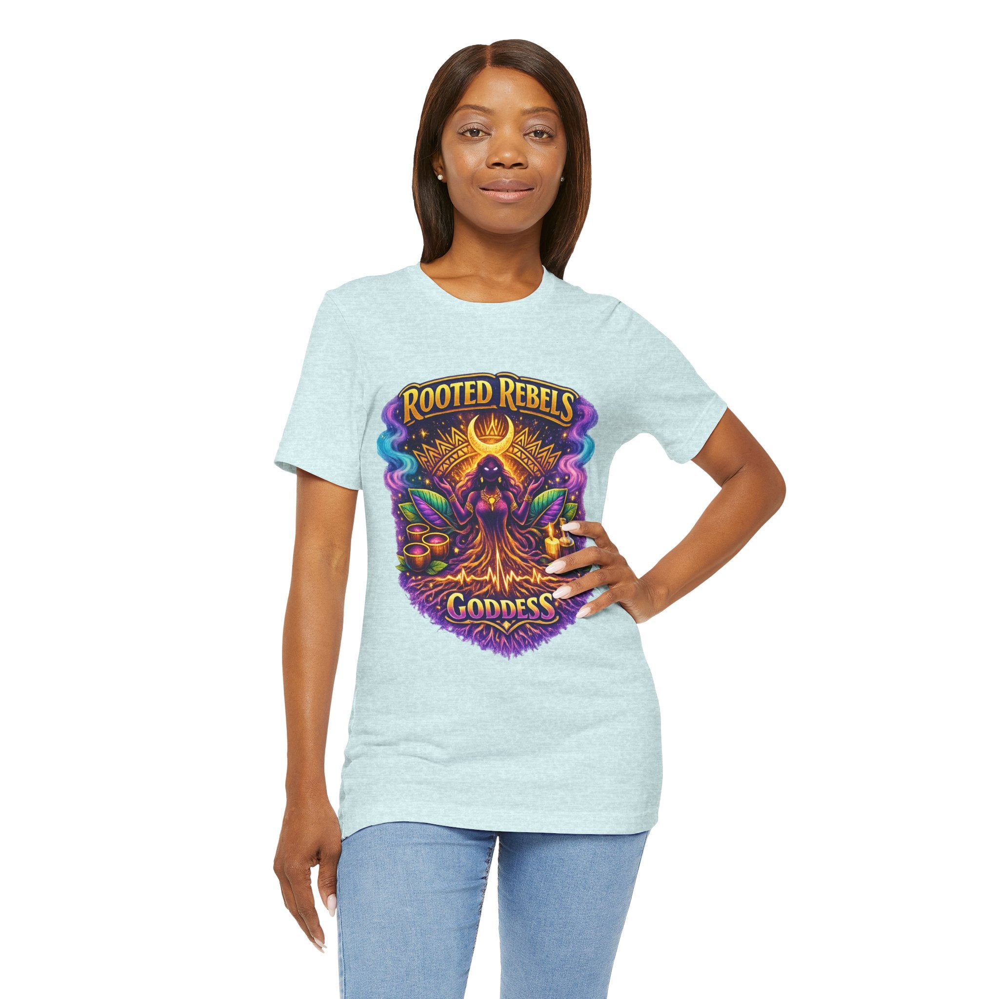 Rooted Rebels Goddess T-Shirt — Vibrant Spiritual Nature Tee