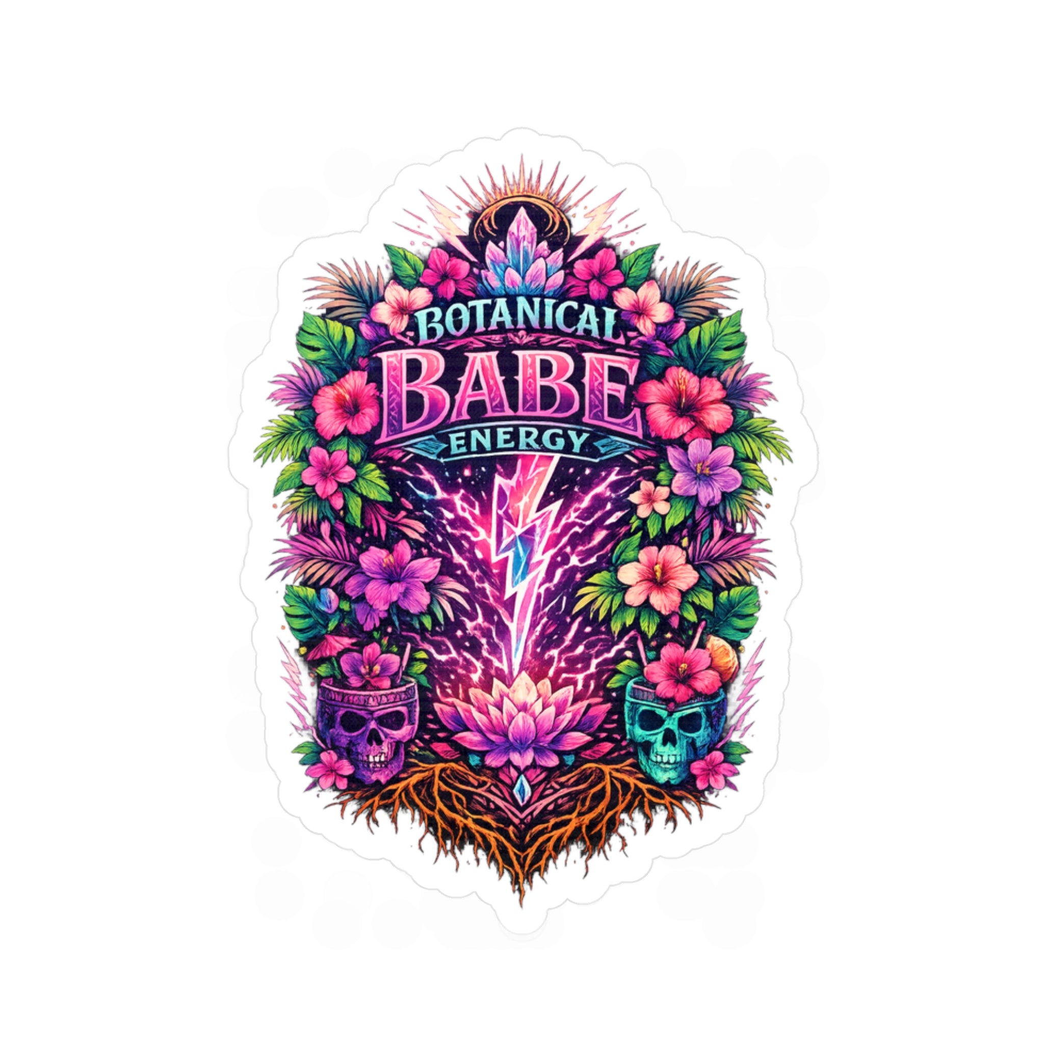 Botanical Babe Energy Vinyl Sticker — Floral Skull Kiss-Cut Decal