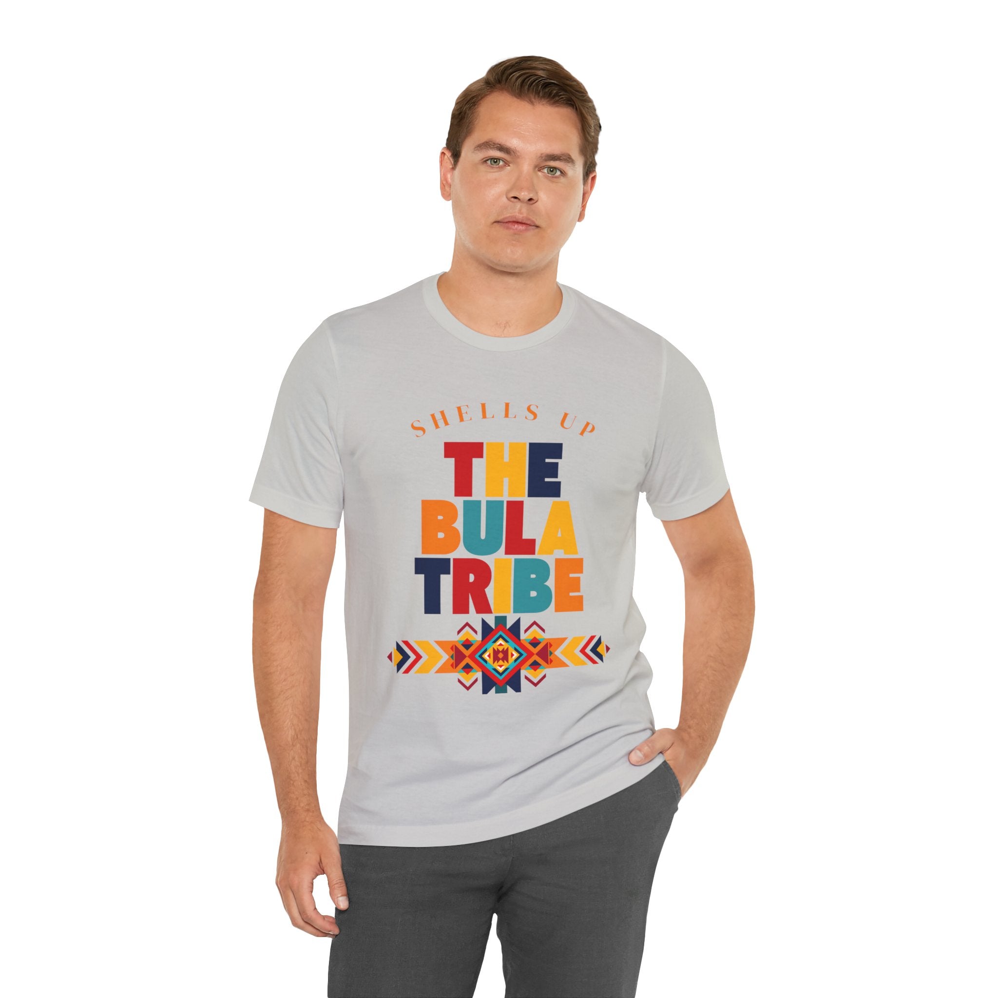 Shells Up The Bula Tribe Tee | Tropical Island Text Graphic